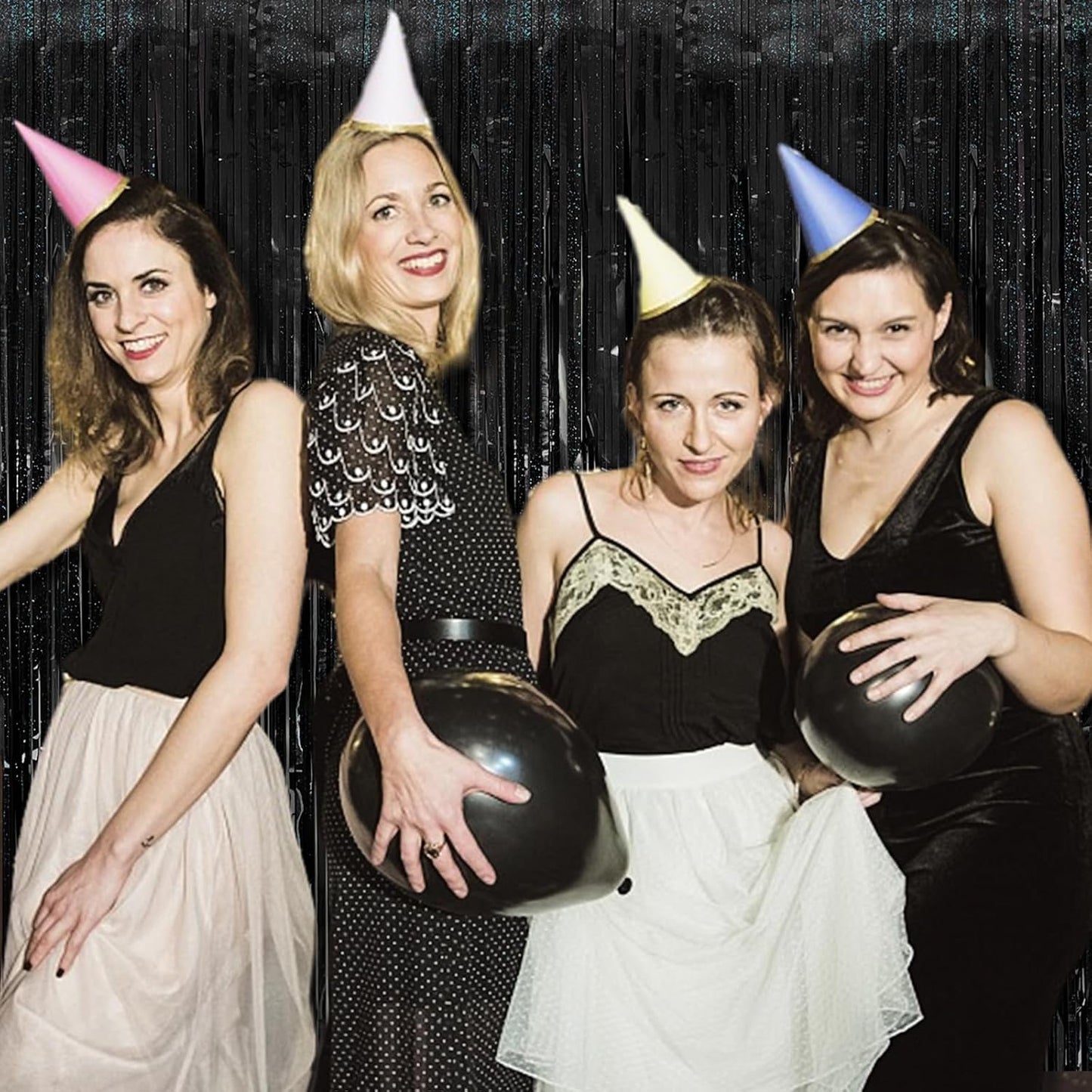 Tinsel Curtain Backdrop Black Birthday Party Decorations 2 Packs Glitter Foil Fringe Curtain Party Decor Streamers Photo Booth for Birthday Christmas Wedding Halloween Graduation Decorations