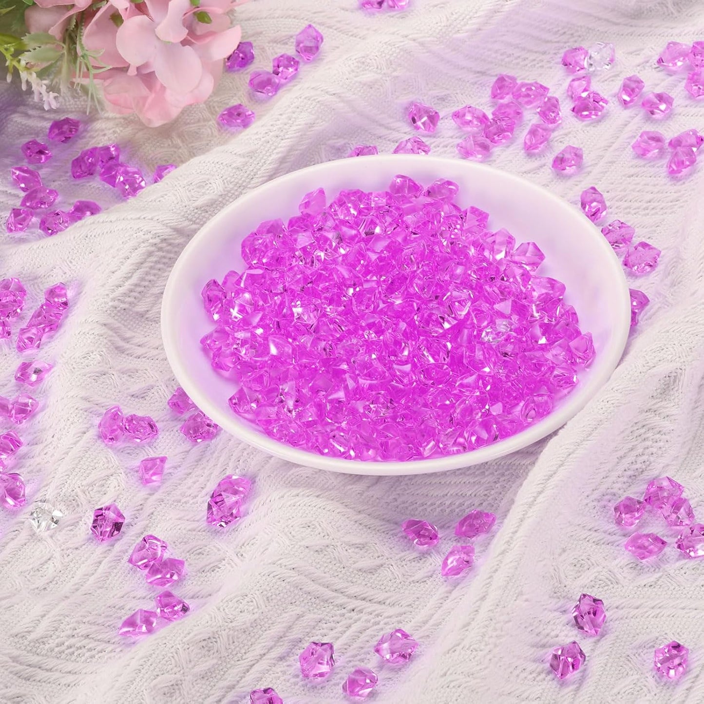 uxcell 1000pcs Fake Ice Rocks, Dazzling Clear Resin Crushed Ice Sparkling Fake Diamonds Gem Stones for Vases Fillers Table Scatter, Theme Party Favors, Rose Red