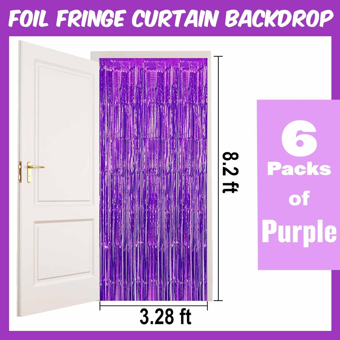 6 Pack Purple Foil Fringe Curtains Backdrop, 3.28 x 8.2 Ft Metallic Streamers Tinsel Curtains Background for Photo Booth, Birthday, Weddings, Carnivals, Graduation, Themed Party Decorations