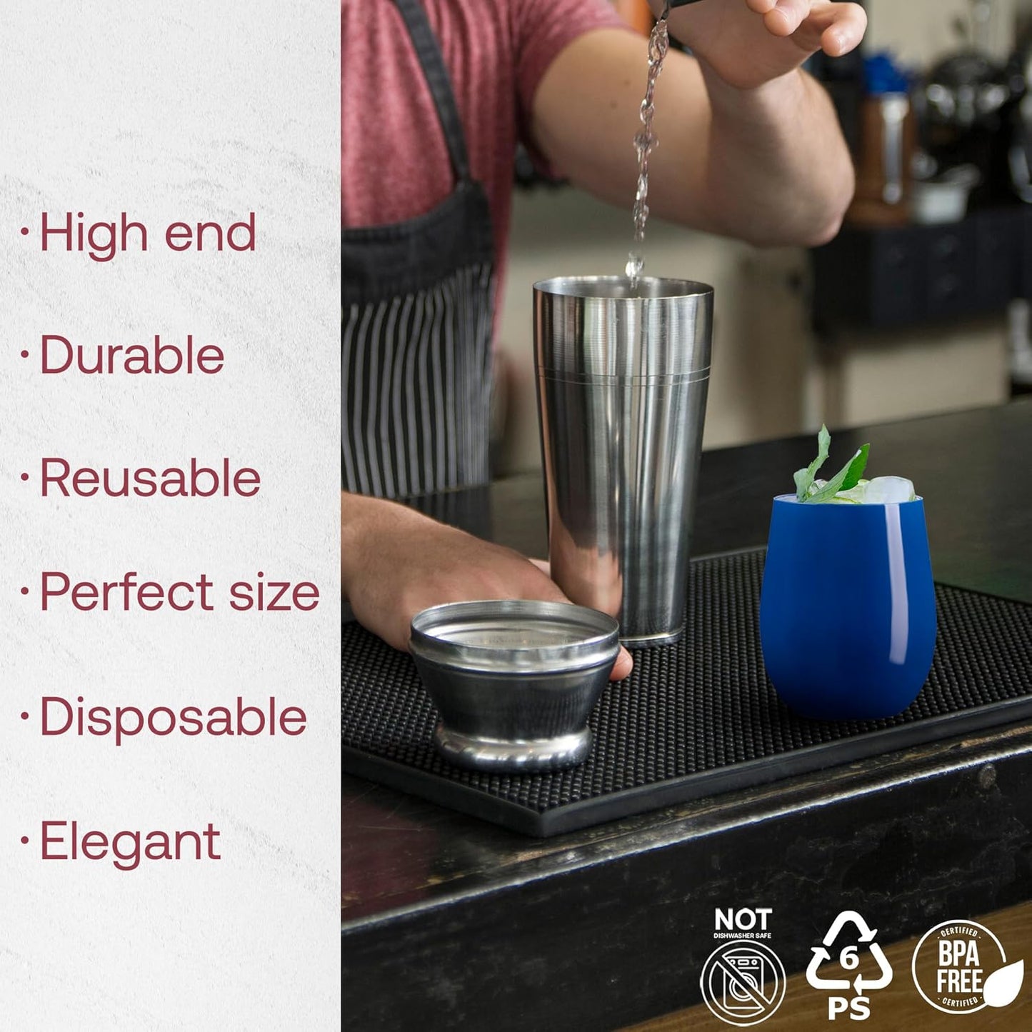 Smarty Had A Party 12 oz Wine Glasses – 64 Navy Stemless Plastic Wine Glasses, Unbreakable Disposable Drinkware for Weddings & Events