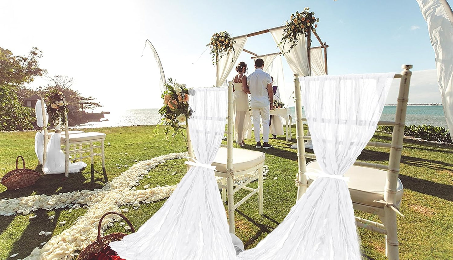 50 PCS Cheesecloth Chair Sashes, Bows Designed ChairSashes, 15.7x108 inch Chair Sashes for Aisle Decorations Universal Chairs Cover Decoration for Wedding Reception Party Banquet (White)