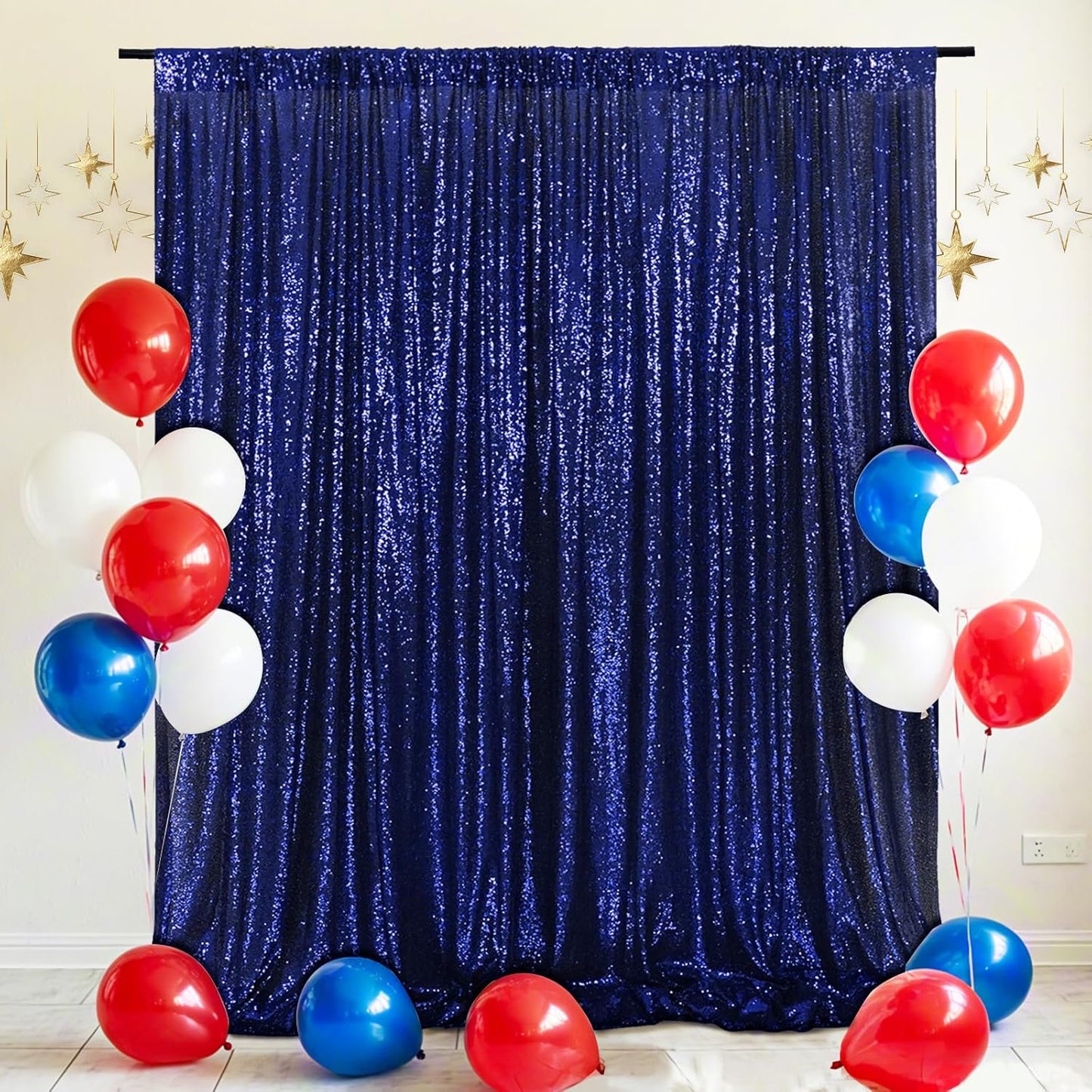 Eternal Beauty Navy Blue Sequin Backdrop, 6x8 Ft Glitter Background Curtains for Shimmer Photography Party Wedding Birthday Independence Day Back Drop Decor