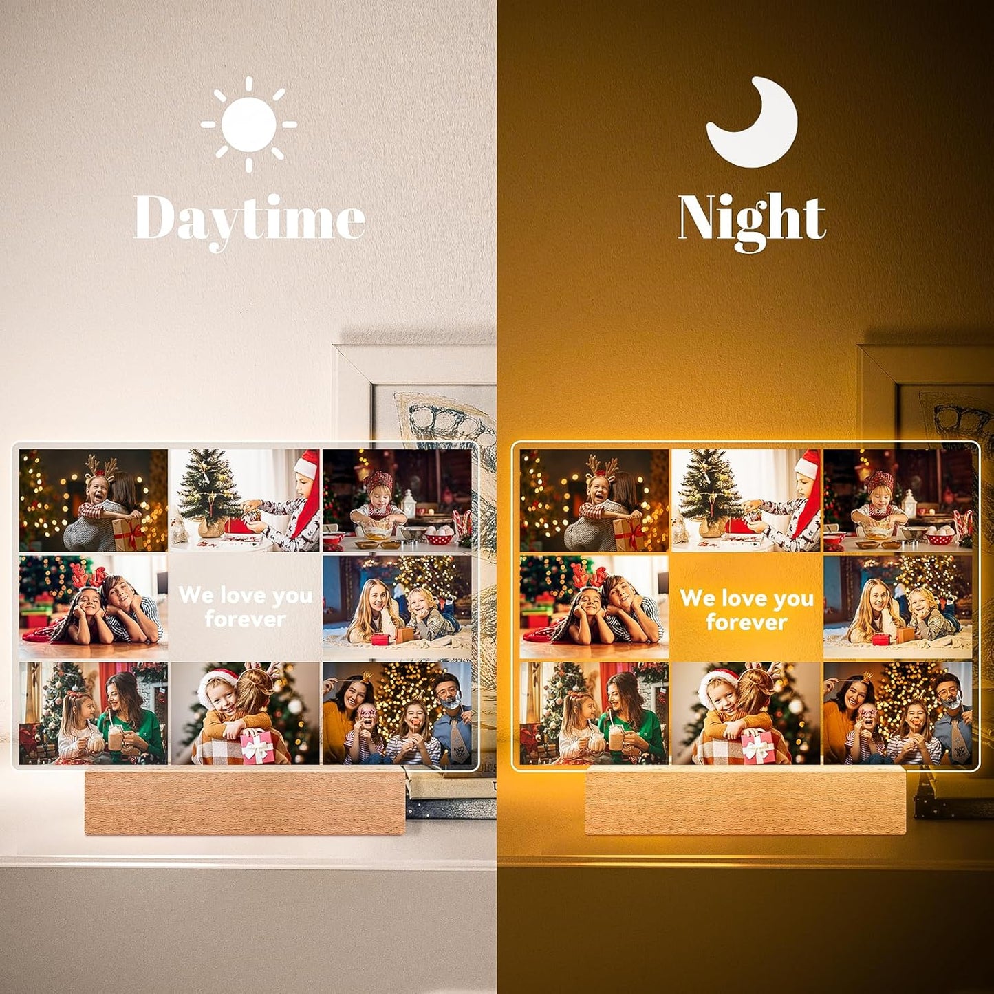 Custom Picture Frames with Photos, Personalized Photo Picture Frame, Customized Photo Frames with Night Light, Personalized Photo Gifts for Women, Men, Mom, Dad, Kids, Baby, Family, Friends