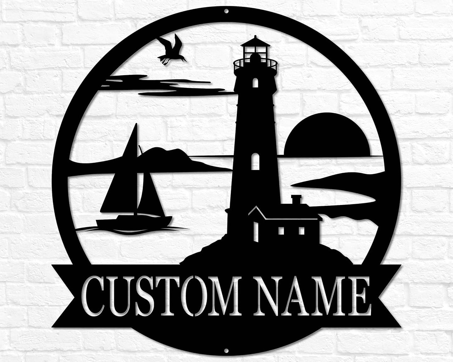 Custom Lighthouse Decor | Personalized Beach Coastal Lake House Decor | Metal Sign Wall Art Sailing Gift for Him Beach Wedding