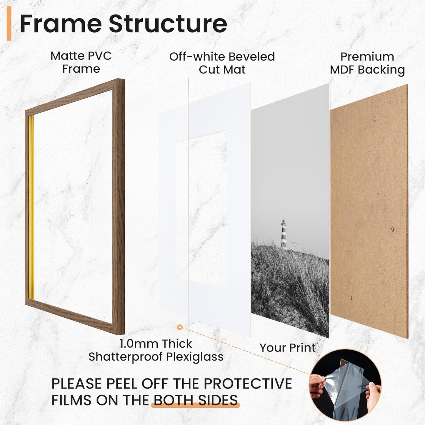 11x14 inch Picture Frame, 11x14 Photo Frames with 8x10 Removable Mat - High Definition Plexiglass - Vertical and Horizontal Display - Wall Hanging Frame - Walnut Color, 12 Pack