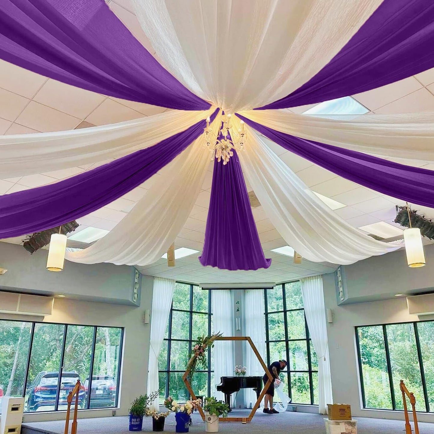 MODFUNS Ceiling Drapes for Parties Royal Purple Wedding Arch Draping Fabric 5x20ft 6 Panels Chiffon Fabric Drapes Ceiling Decor Sheer Curtains Bed Canopy for Bedroom Wedding Decor