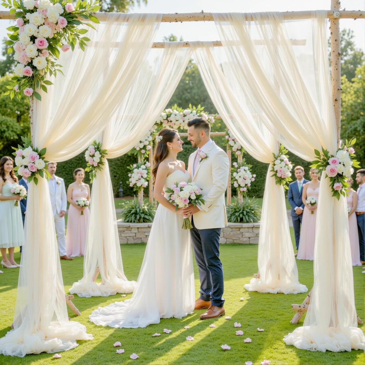 Wedding Arch Draping Fabric Backdrop 2 Panel 30" x 19Ft Ivory Drapes Curtains for Wedding Reception Sheer Tulle Backdrop Curtain for Ceremony Birthday Party Baby Shower Arbor Ceiling Decorations