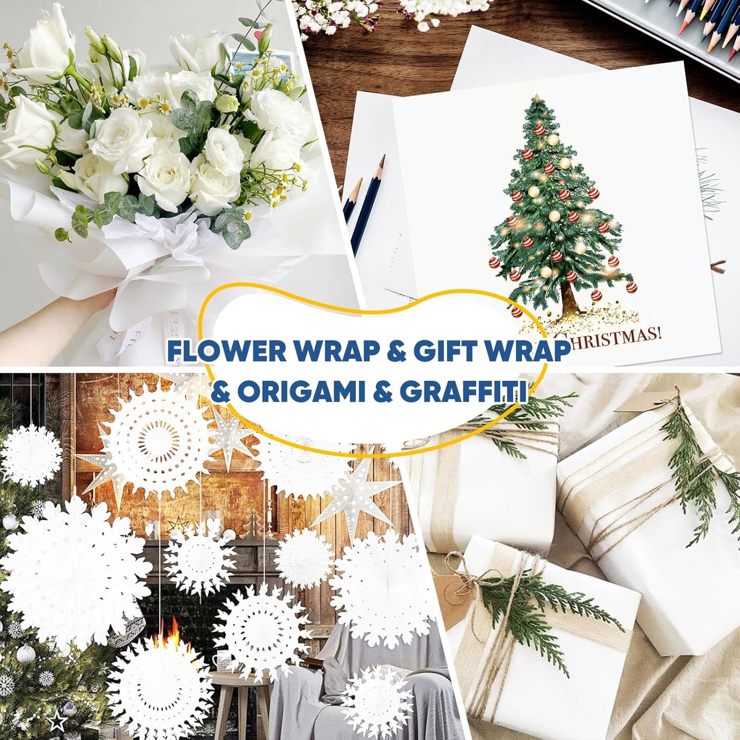 Drawing Paper Roll for Kids Art Supplies, 17.6"x1200" (100') Easel Craft Decorative Paper, White Eid Gift Wrapping Paper, Solid Color Poster Kraft Paper, Perfect for Valentine's Day, Wedding, Birthday