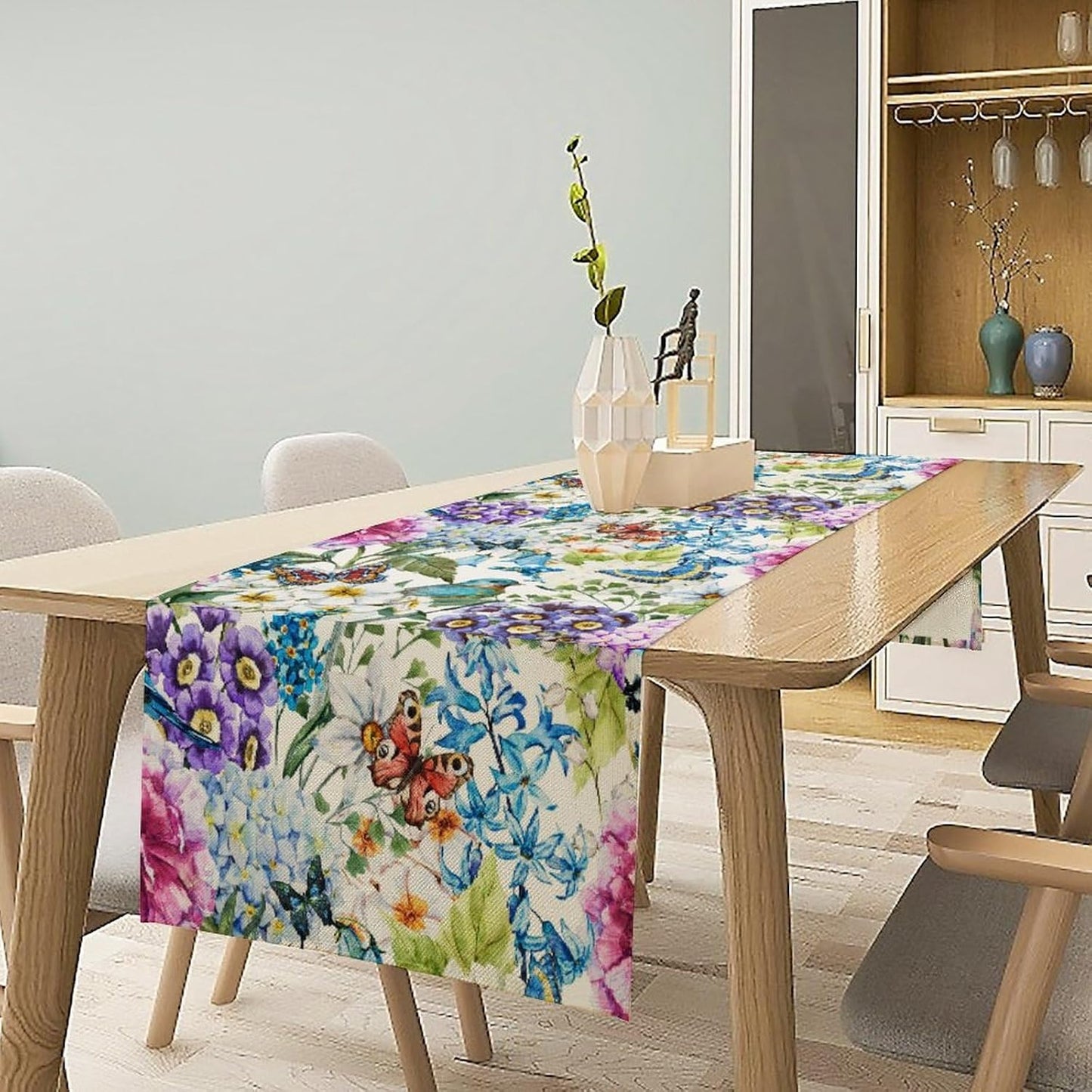 Brown Bird Floral Table Runner Spring Flower Kitchen Table Decoration Suitable for Family Dinner Decoration 13x60 Inch