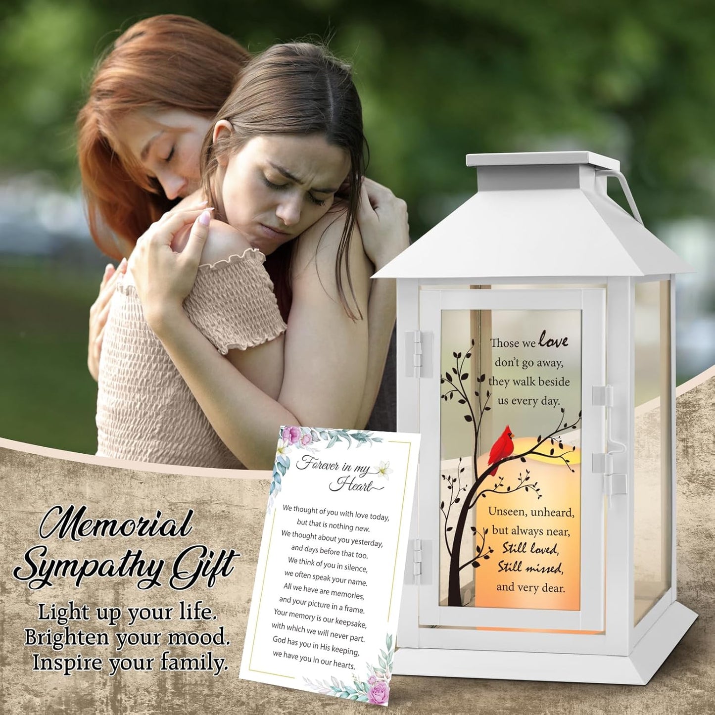 Memorial Lantern Bereavement Gifts in Memory of Loved One - Remembrance Sympathy Gifts for Loss of Mother or Father with LED Candle and Remote