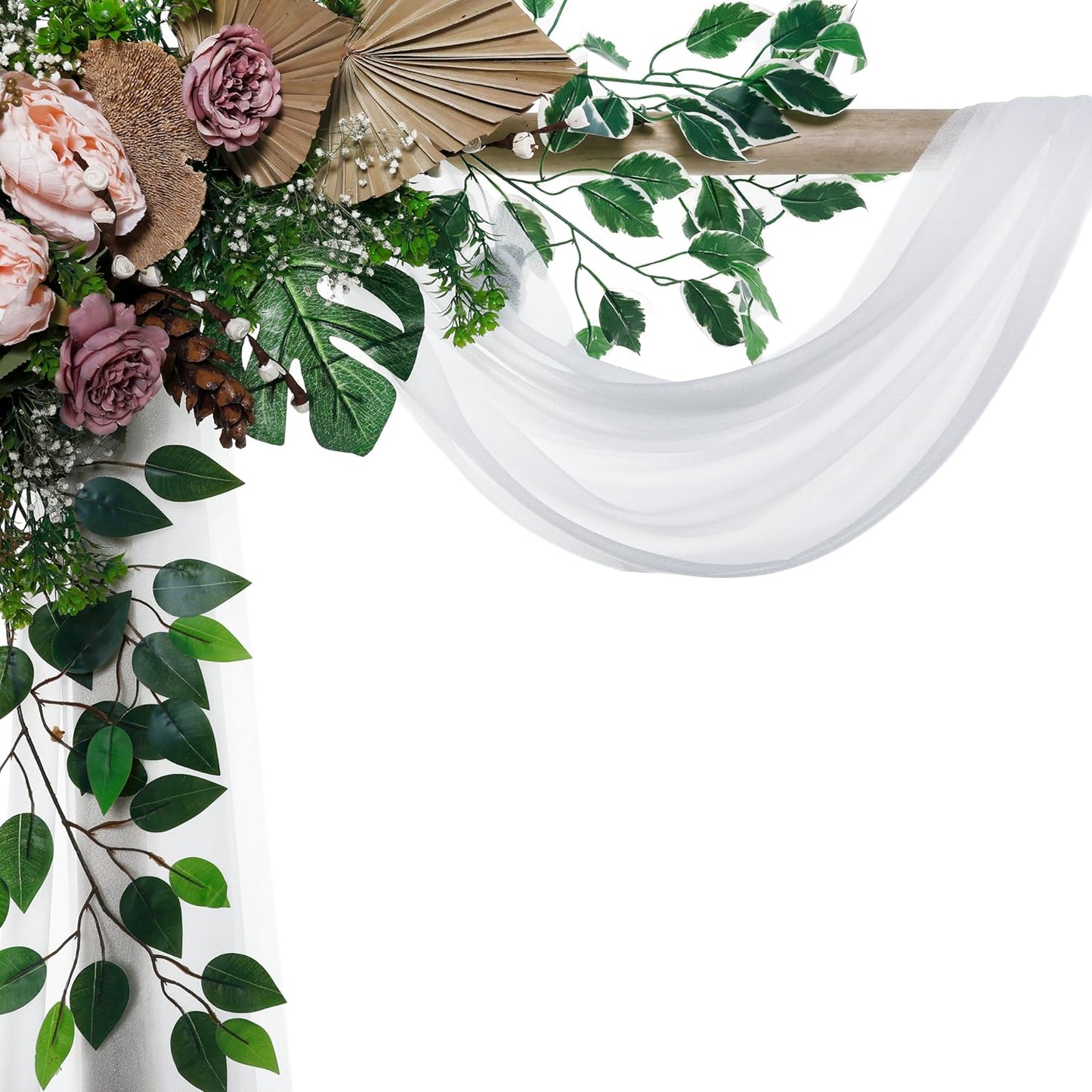 VDS Pack of 2 Panel (30 Inch X 20 Feet) Wedding Arch Draping Fabric Sheer Chiffon Fabric Drapery for Wedding Ceremony Reception Swag Backdrop Canopy Chuppah ARBO Altars Decoration (White)