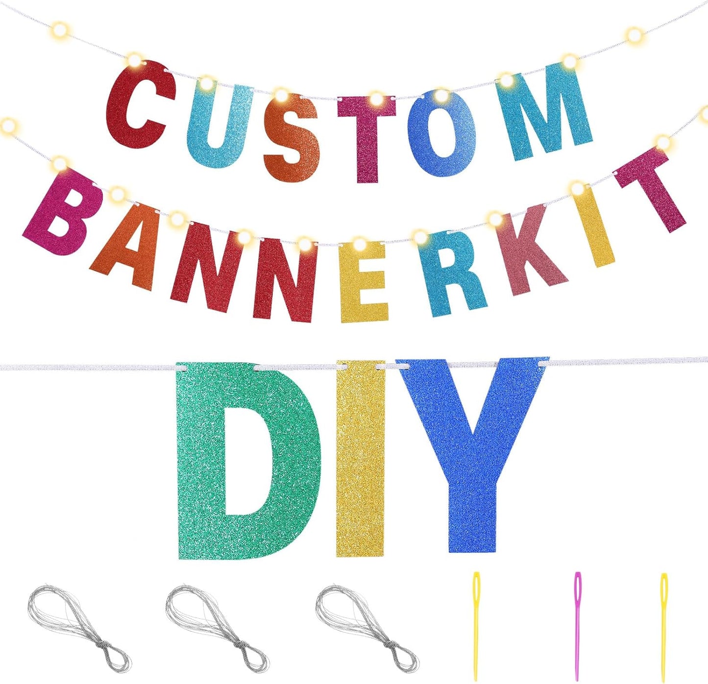 TaoBary 112 Pcs DIY Letter Custom Banner Glitter Customizable Banner Kit Including 107 Letters and Numbers 3 Rope for Valentine Birthday Party(Rainbow)