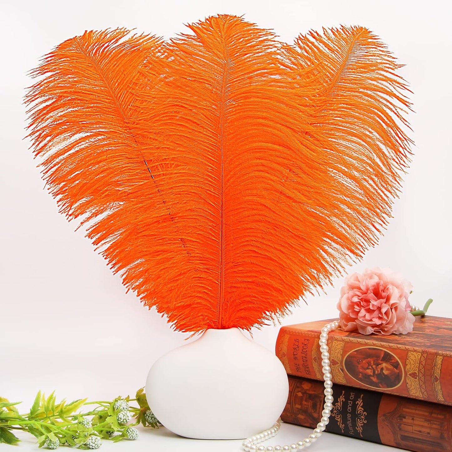 THARAHT Orange Ostrich Feathers 12pcs Large Natural Bulk 12-14Inch 30cm-35cm for Wedding Party Centerpieces Halloween and Home Decoration Feathers