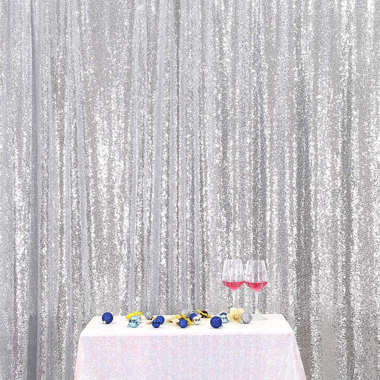 Poise3EHome Silver Sequin Backdrop, 20Ft x 10Ft Glitter Photography Background Curtains for Party Baby Shower Wedding Birthday Christmas Thanksgiving Halloween Decoration