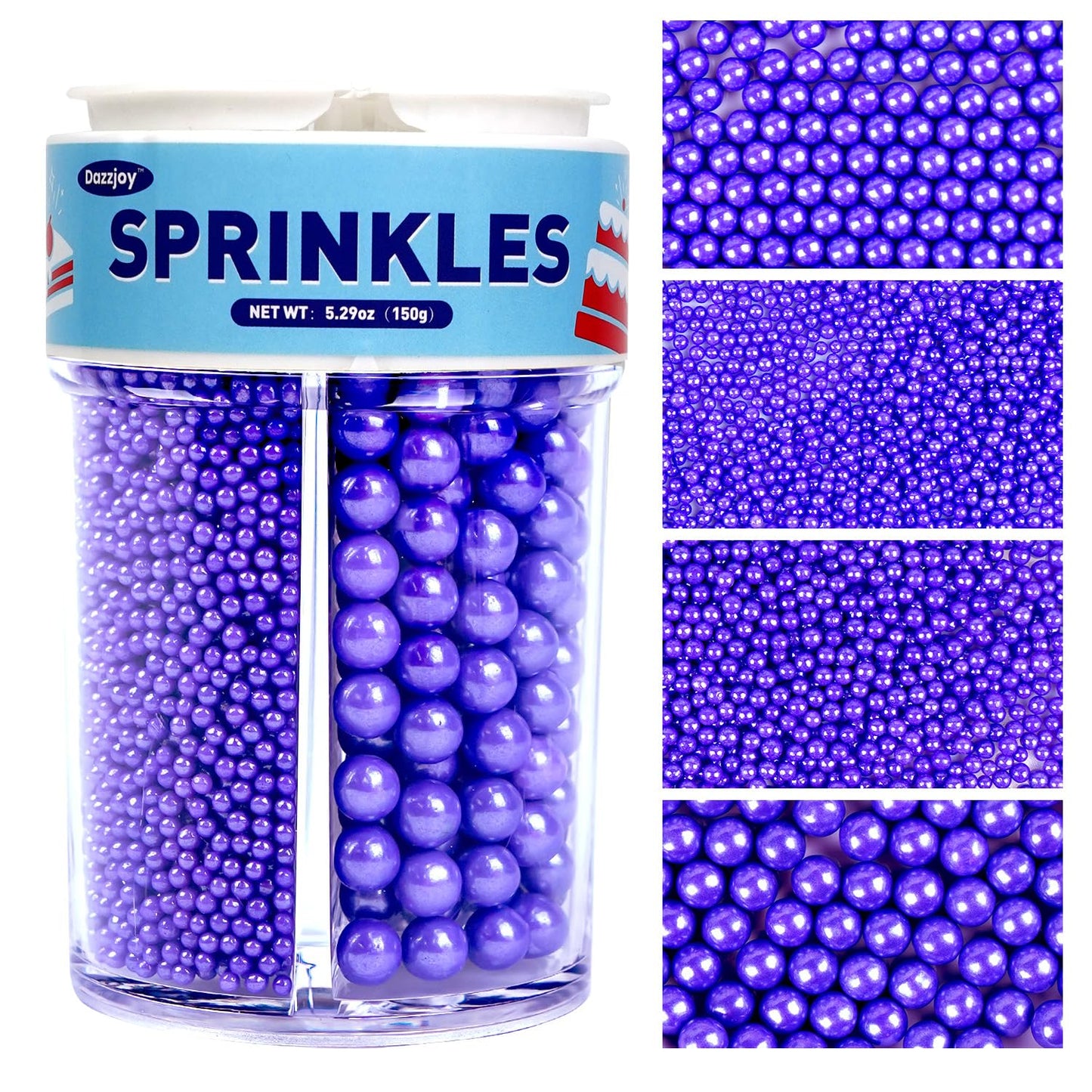 Dazzjoy Purple Edible Pearl Sprinkles, 150g/5.29oz, Purple Sprinkles for Cake Decorating, Cake Decoration & Cupcake Topper