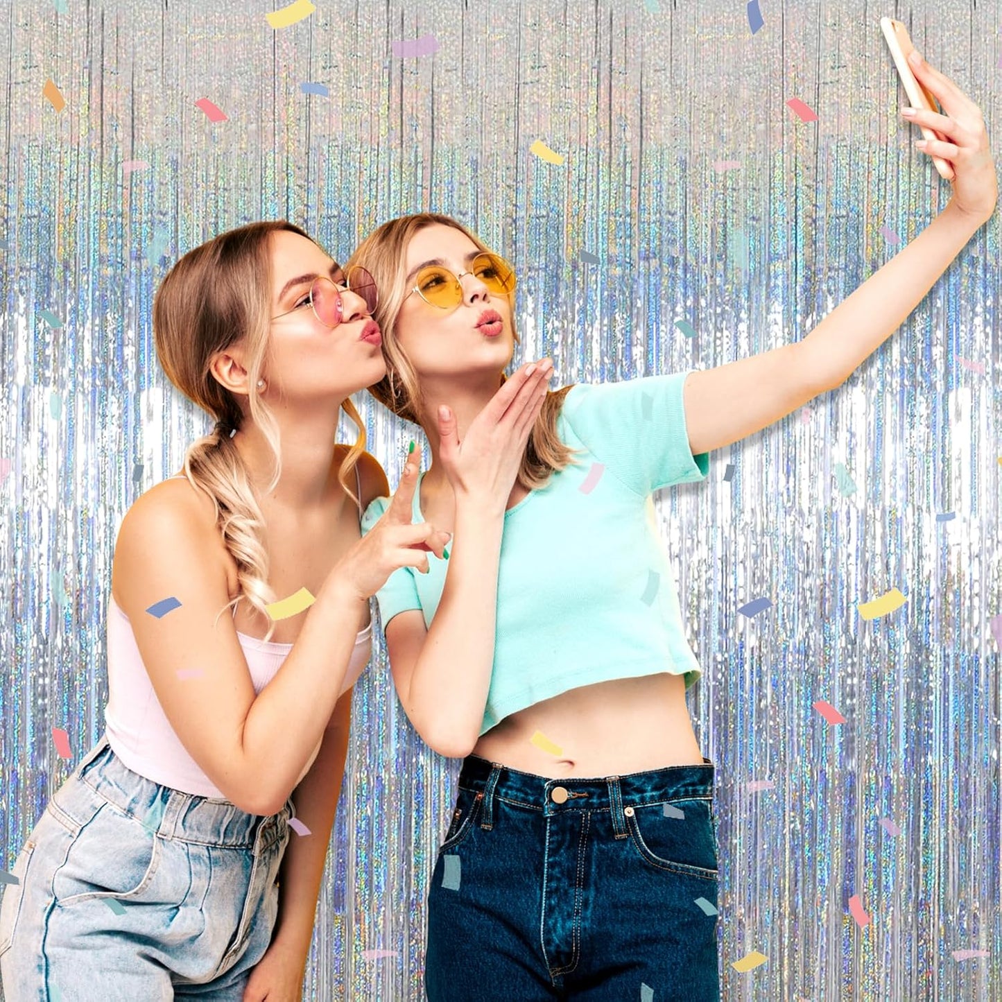 3 Pack Silver Foil Fringe Curtain Backdrop, 3.28Ft x 8.2Ft Metallic Tinsel Foil Fringe Streamer Curtains for Photo Booth, Mother's Day, Easter, Birthday, Wedding Party Decorations