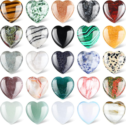 Nuenen 24 Pcs 1 Inch 25mm Natural Heart Shaped Stones Crystals and Gemstones Worry Stones Bulk Love Crystals Set Heart Shaped Rocks Pocket Palm Stone for Stress Reiki Balancing Home Decoration Yoga