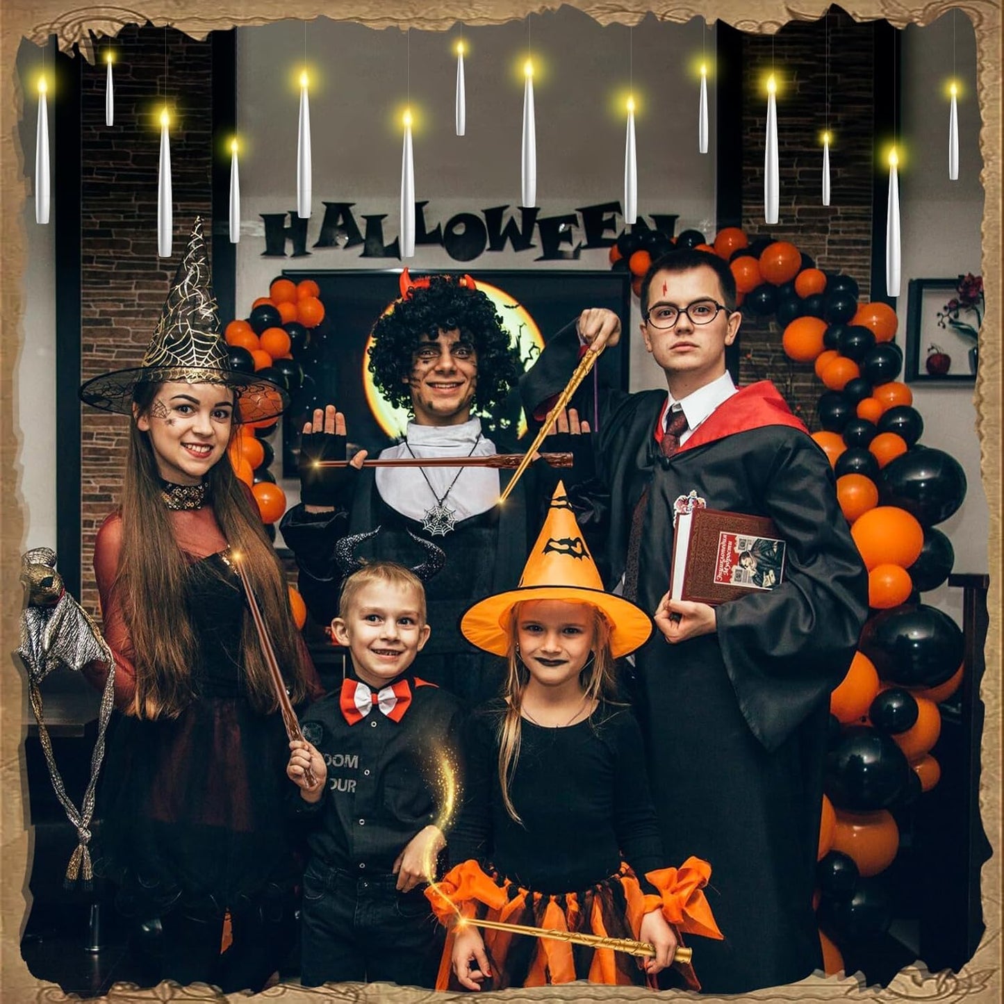 Floating Candles with Wand - 18 Pcs Halloween Decorations Magic Flameless Candles Flickering Warm Light Battery Operated LED Hanging Candles for Christmas Window Bedroom Birthday Party Decor