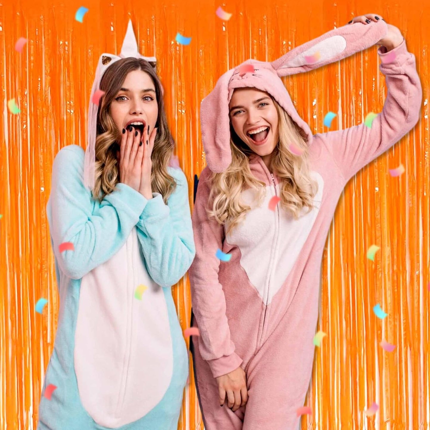 3 Pack Macaron Orange Foil Fringe Curtains Backdrop, 3.28 x 9.8 Ft Metallic Streamers Tinsel Curtains Background for Photo Booth, Birthday, Halloween, Christmas, New Year Party Decorations