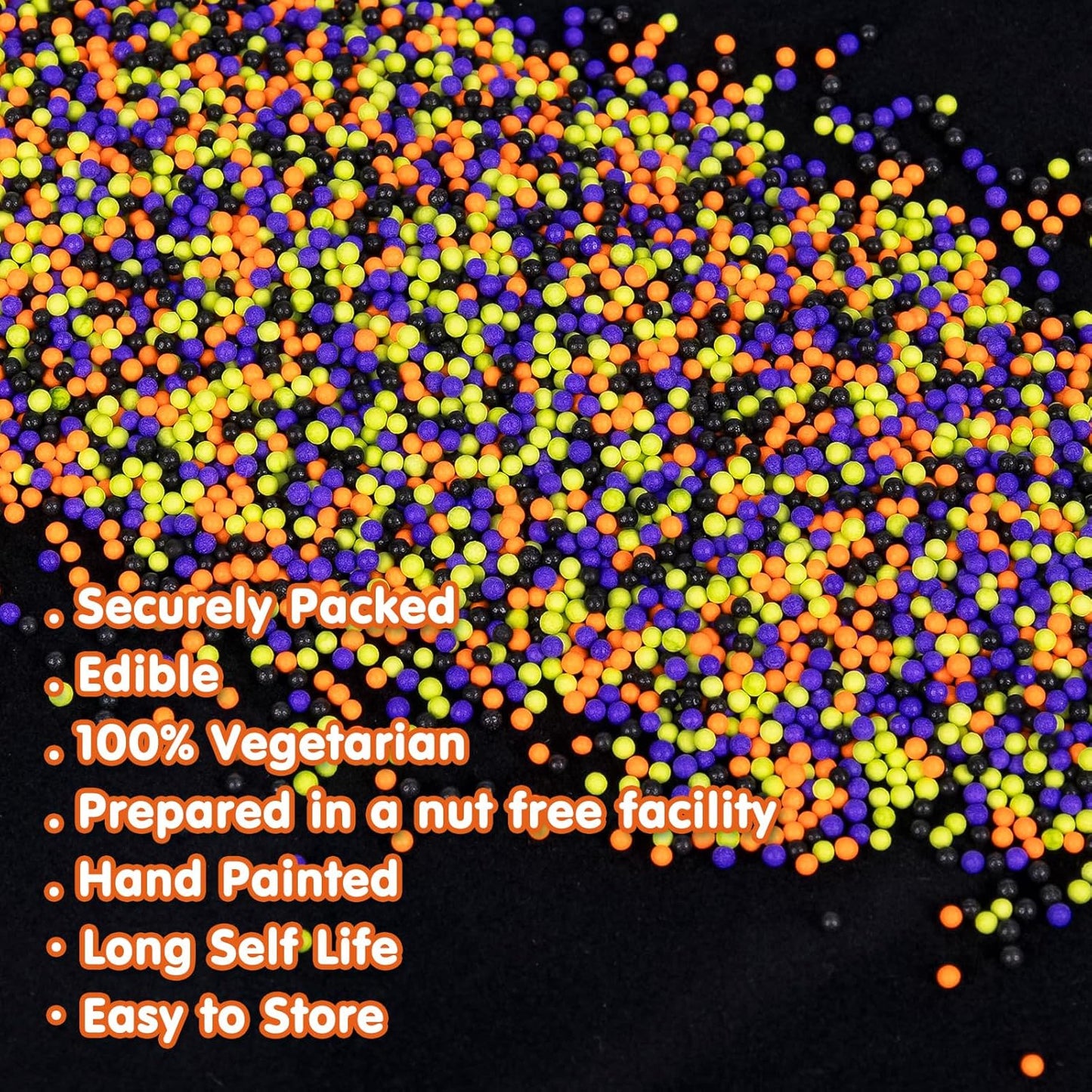 Halloween Edible Pearl Sprinkles,Nonpareils Purple Black Green and Orange Mix,Cute Pearls Cake Candy,Mini Sugar Sprinkles for Decorations Baking,Cake Ice Cream Cookies Cupcake Toppe Chocolate,Birthday Halloween Christmas Supplie 130g/4.58oz