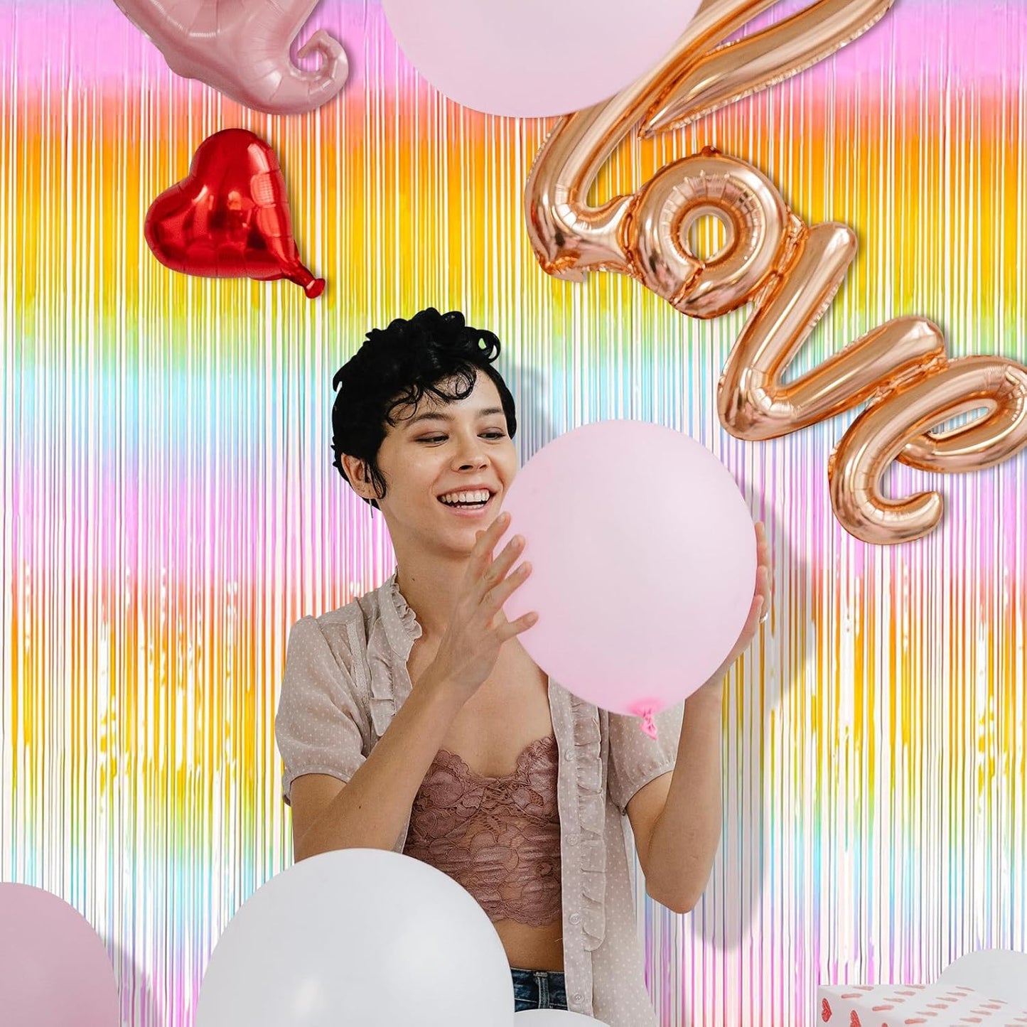 10 Pack Easter Foil Fringe Curtains 3.2ft x 8.2ft Rainbow Backdrop Curtains Photo Booth Background for Birthday Party Decoration Easter Decoration (Colorful)