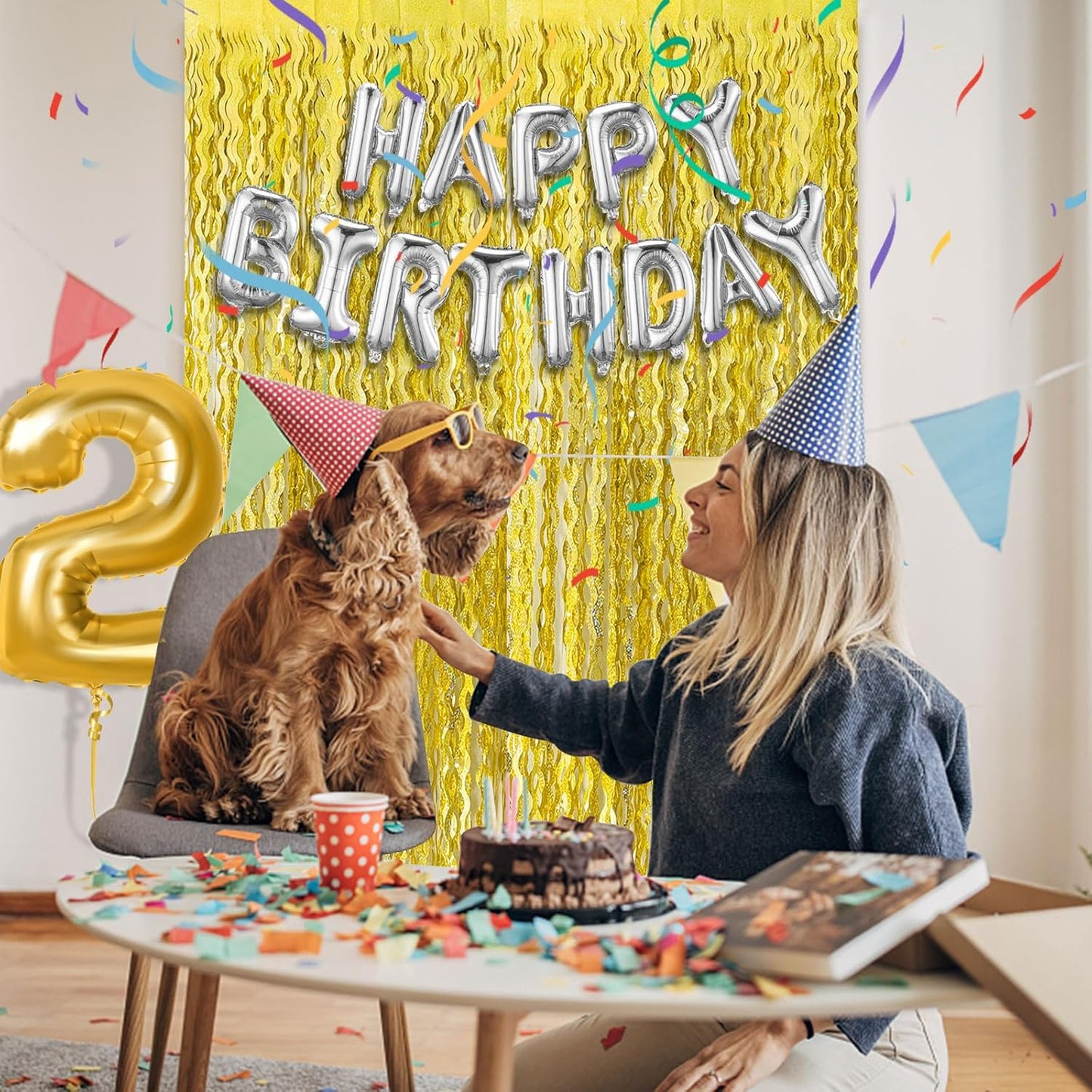 2 Pack Gold Fringe Curtain Backdrop Tinsel Streamers Birthday Party Decorations Photo Booth Backdrop Halloween New Year Graduation Theme Party Decorations