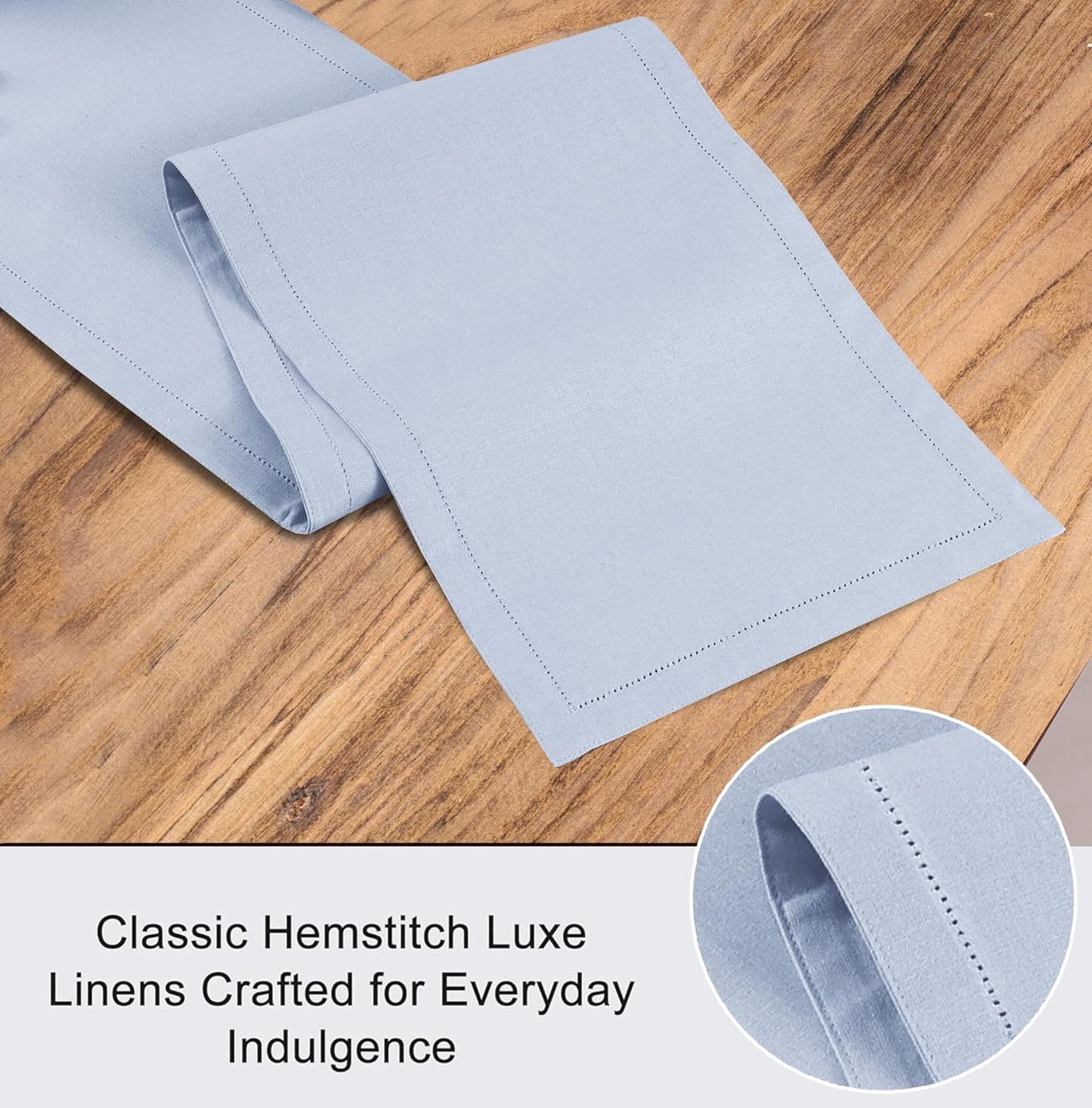 Ruvanti Linen Table Runner 72 Inches, Classic Hemstitch, Washable, Reusable, Non-Slipping, Stain Resistant- Perfect for Parties, Weddings, Dinners, Thanksgiving, Christmas, Indoor use – Arctic Ice