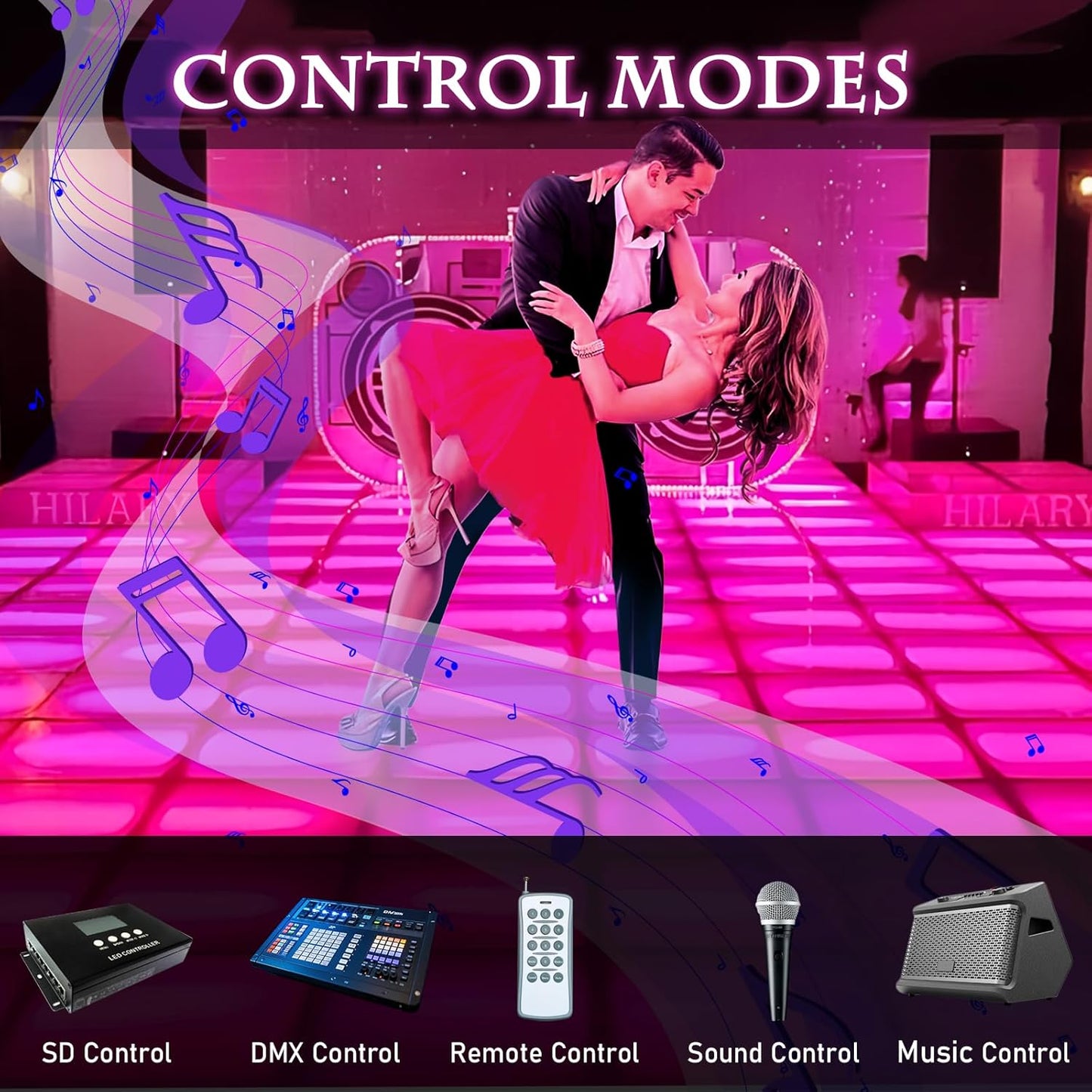 Dance Floor Stage Lights-Tempered Glass with Flight Case - RGB Color Changing Lights for Wedding, Party, Club - Non-Slip (RGB-Magnetic, 16 * 16 FT)