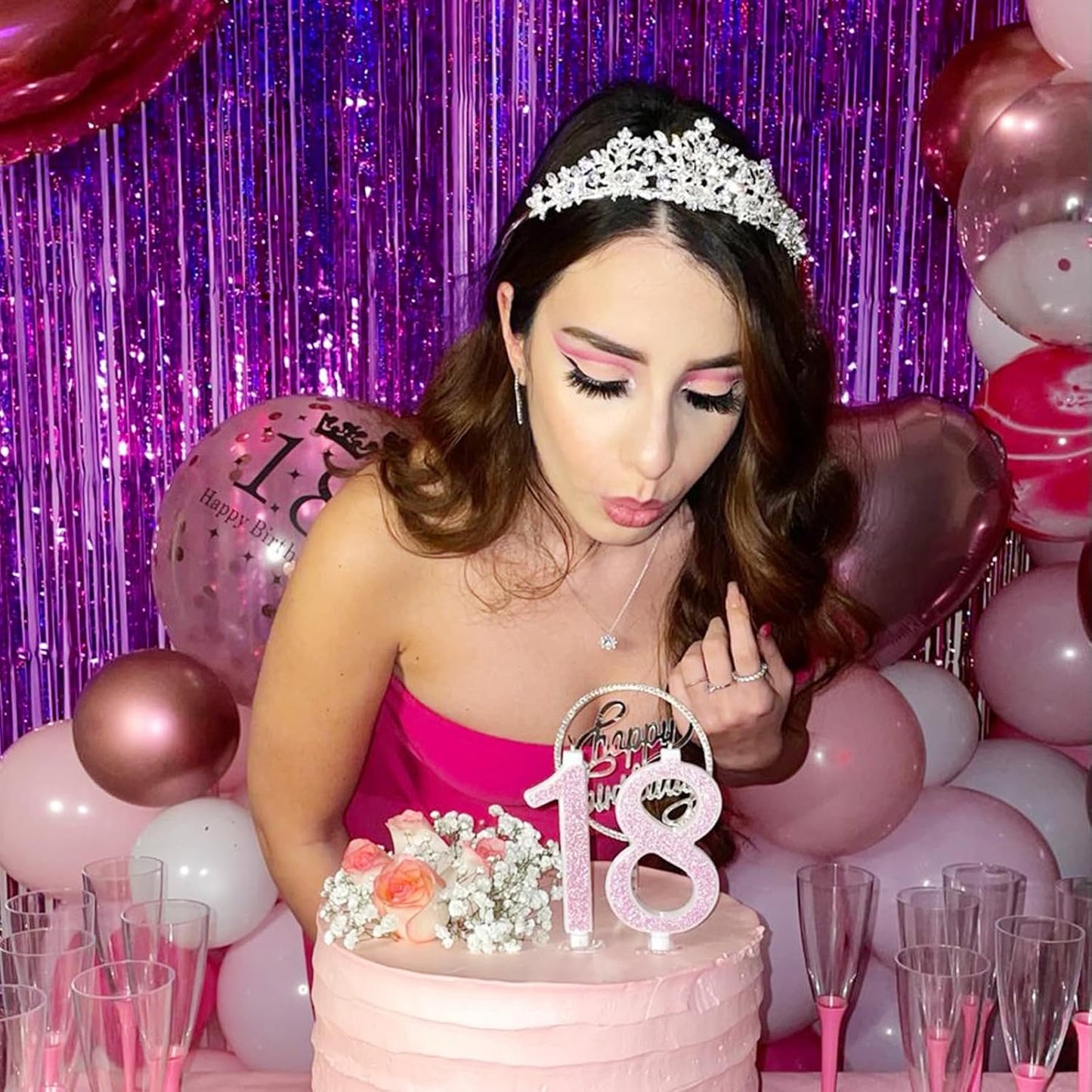 CANREVEL 2 Pack 3.3x8.2 Feet Laser Purple Foil Fringe Backdrop Curtains, Glitter Tinsel Streamers for Mermaid Birthday Party Decorations, Graduation, Halloween, Disco Party