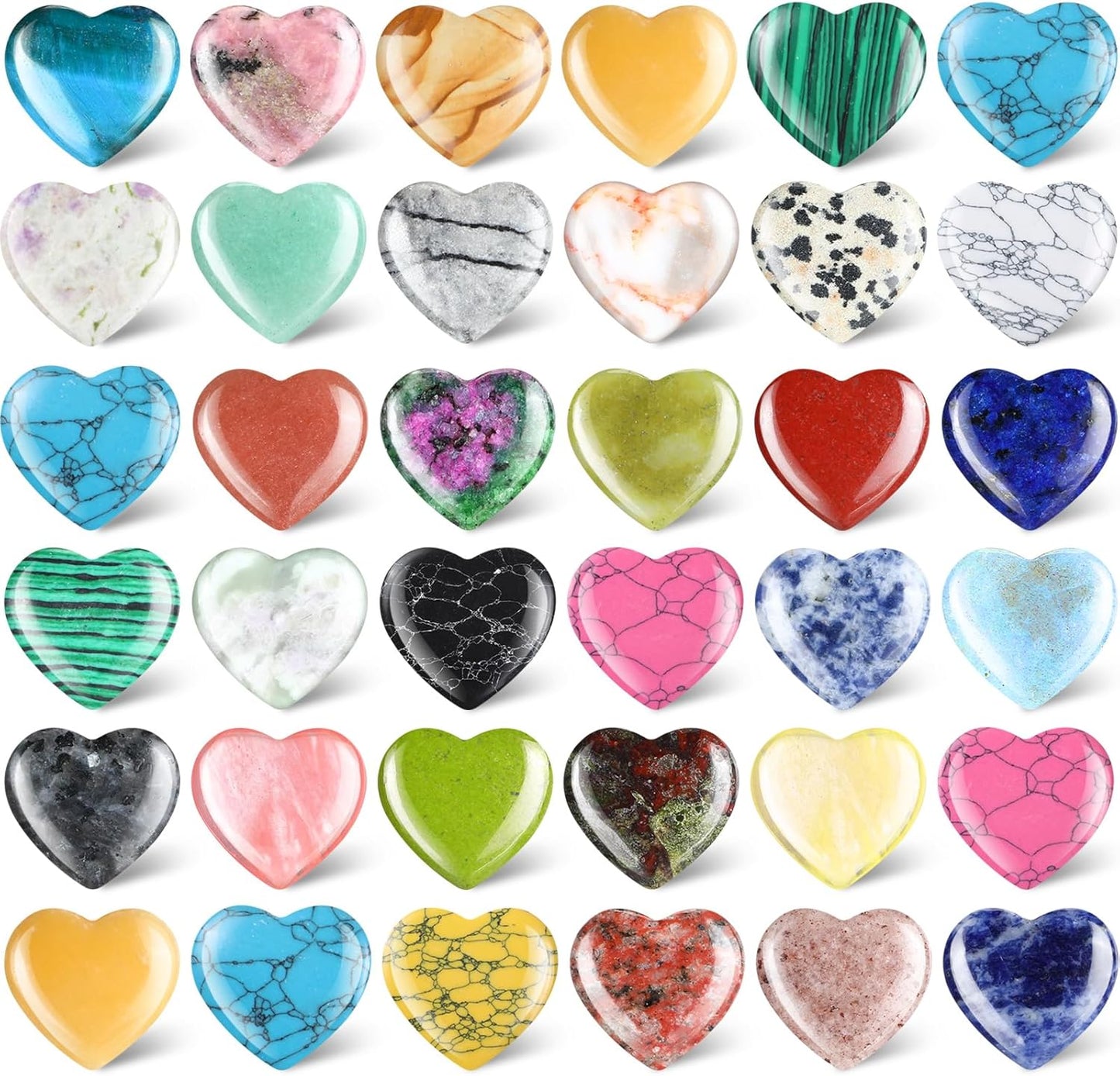 Nuenen 40 Pcs 1.4 Inch Worry Stone Bulk Crystals Heart Shaped Rock Tiny Trinkets Stone Inspirational Healing Crystal Gemstone Love Carved Rock Mom Women