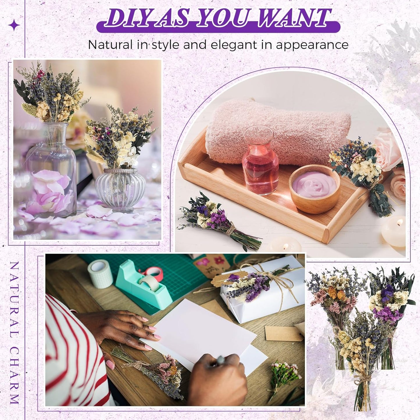 Layhit 12 Pack Boho Dried Flower Bouquet Mini Wedding Handmade Dry Flowers Decor for Vase Crafts DIY Photo Boutonniere for Men Floral Plant for Bridesmaid Gift Birthday Decor