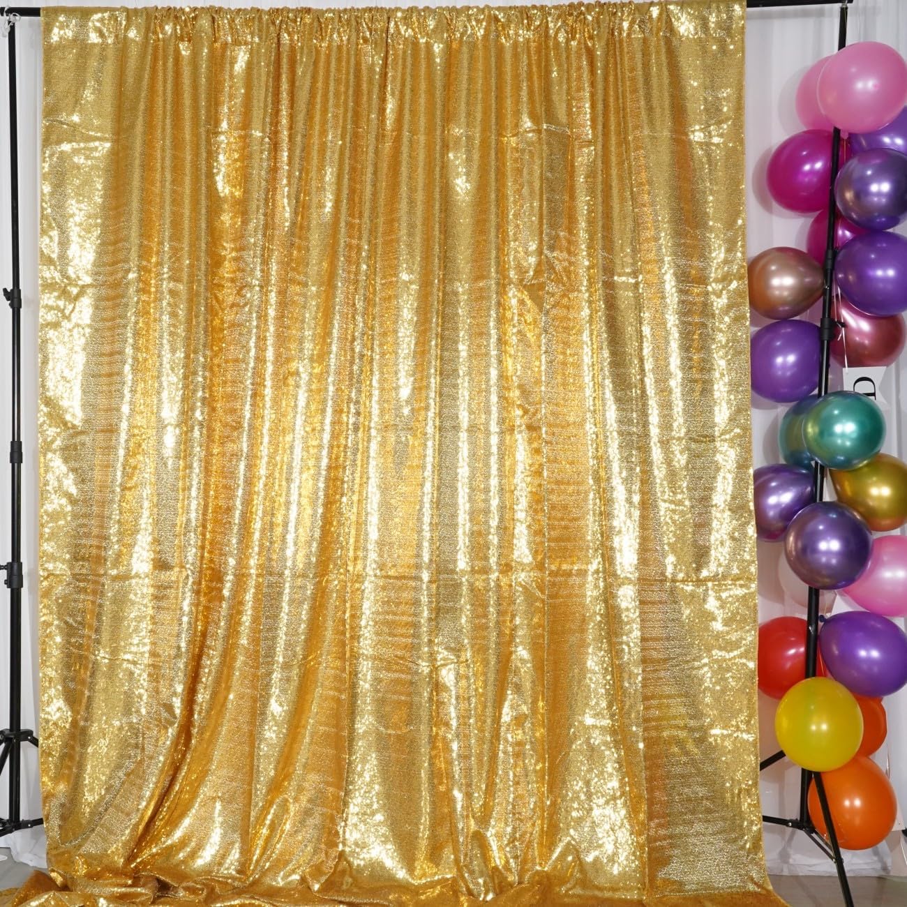 Poise3EHome 7Ft x 7Ft Gold Sequin Backdrop, Glitter Thick Satin Sequin Background Drapes Sequence Xmas Thanksgiving Backdrop for Wedding Party Holiday Festival Decor