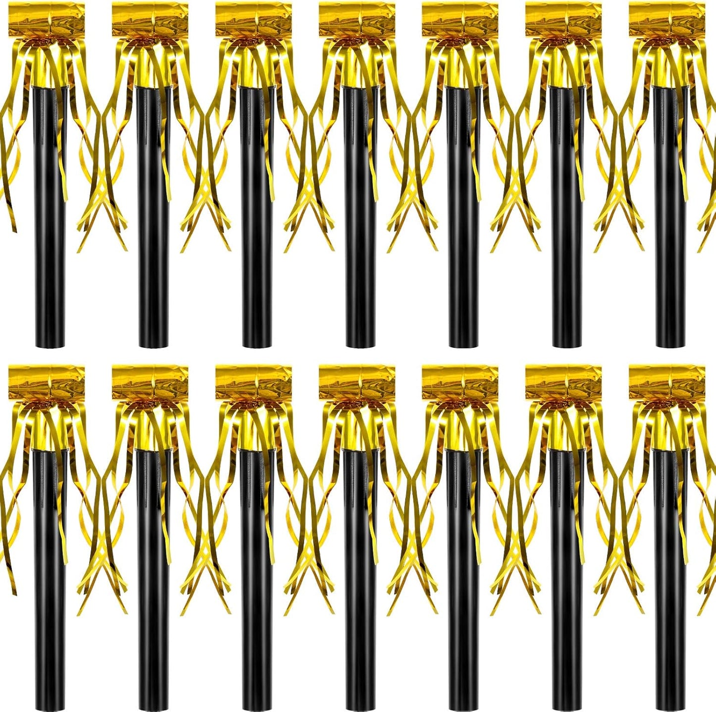 Skylety 18 Pcs Party Blower Noisemakers Party Squawkers Blowouts Whistles Fringed Noise Maker Musical Blowouts for Birthday Supplies(Black and Gold)