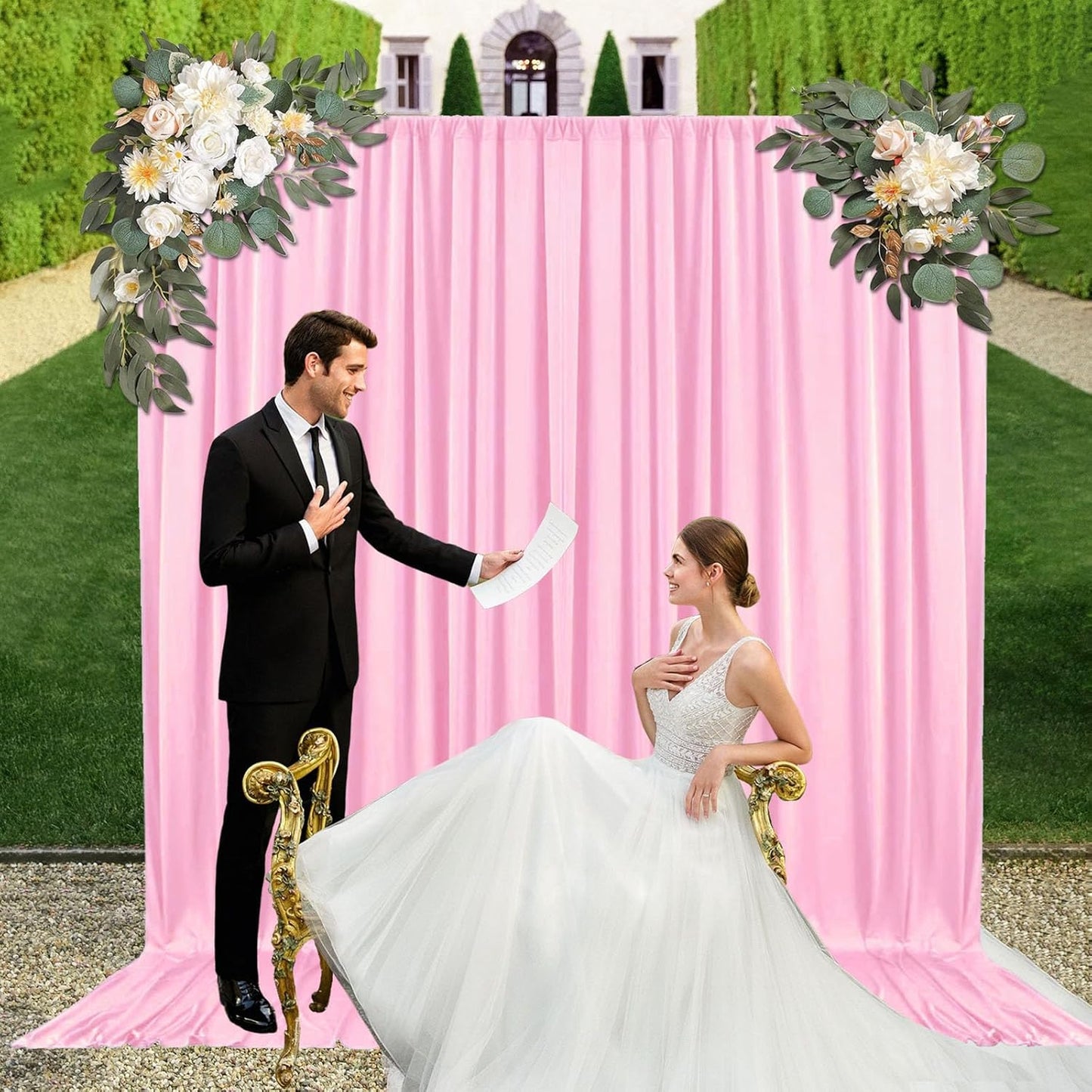 10ft x 10ft Rose Pink Backdrop Curtains for Parties, Fabric Satin Background Curtain with Rod Pockets for Weddings, Birthday, Baby Shower, Photography, Graduation Party Backdrop Drapes, 2 Panels