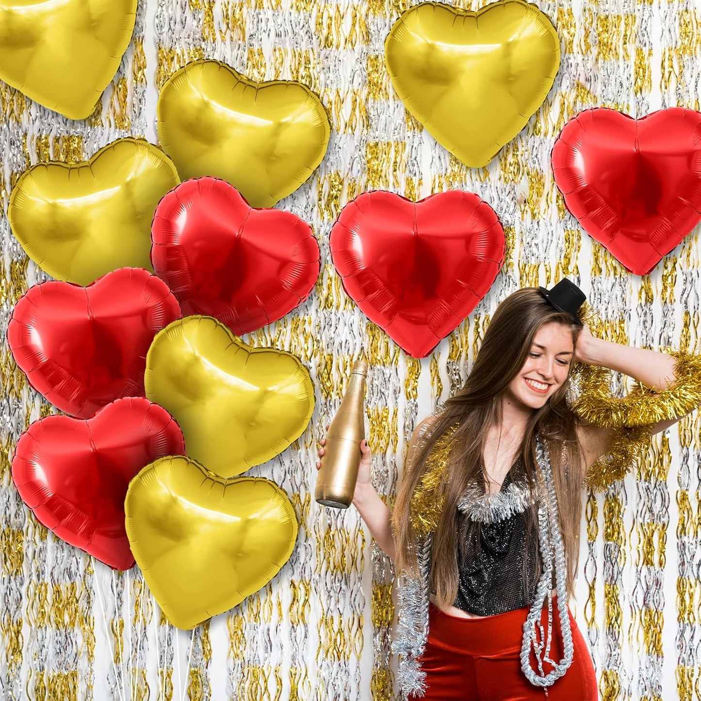 Red Gold Heart Balloons,12Pcs Red Heart Shaped Foil Balloons,18Inch Gold Helium Polyester Film Balloon for Baby Shower Birthday Anniversary Wedding Party Decorations