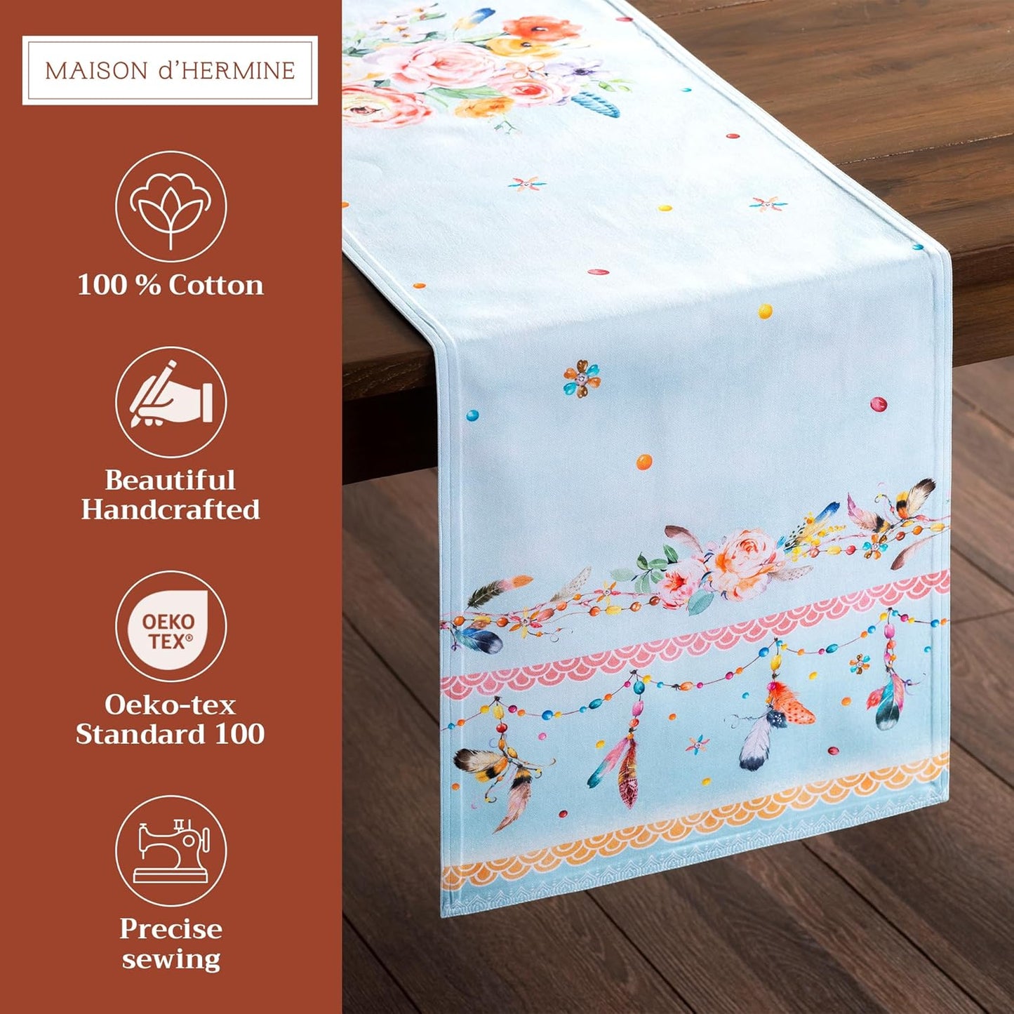 Maison d' Hermine Table Runner 100% Cotton Double Layer Table Runners 108 inches Long Decorative for Home Kitchen Dining Party Baby Shower Wedding Bridal Shower Spring Summer (Ibiza, 14.50" x 108")