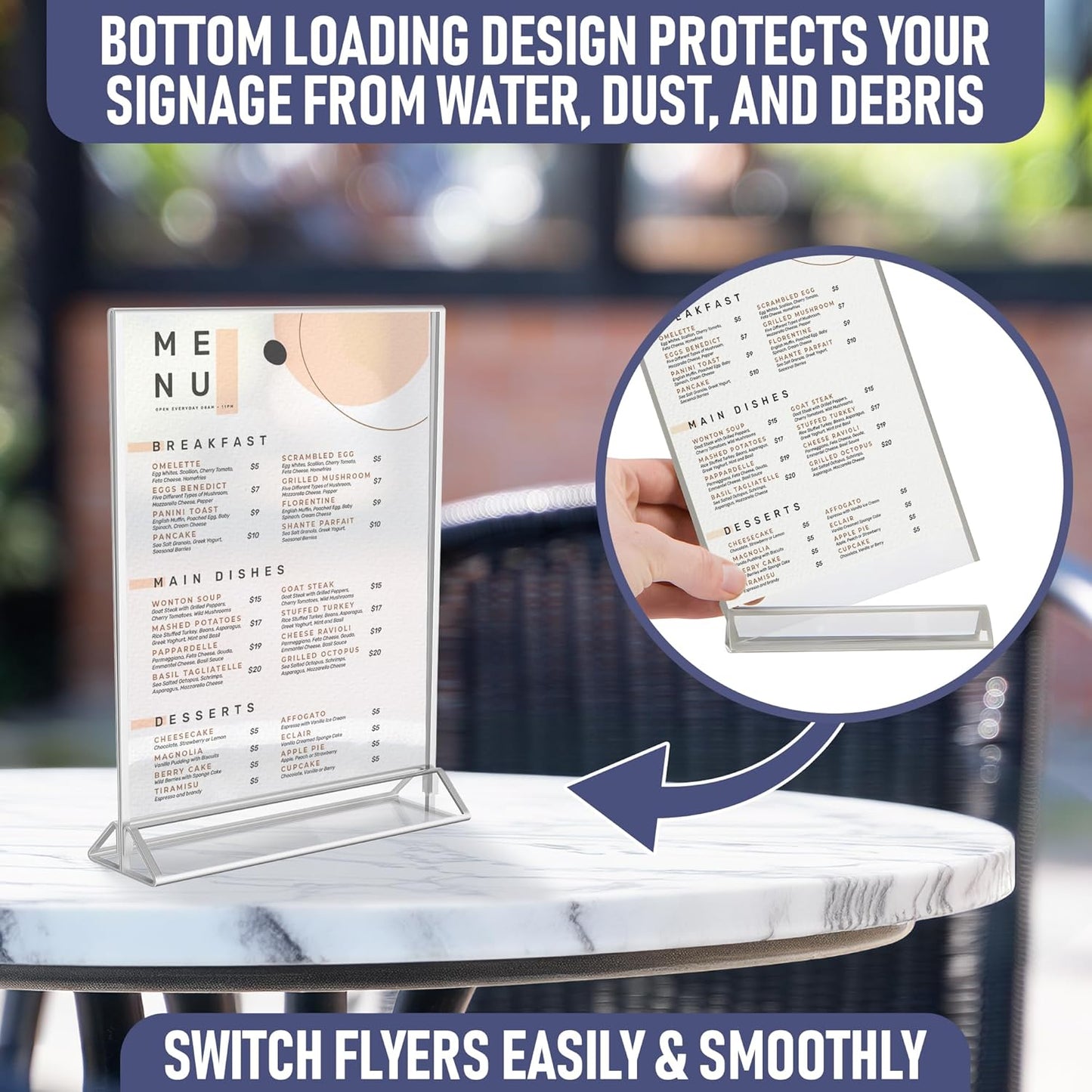 Silver Picture Frames Double-Sided, 6-Pack 8.5x11 Acrylic Table Number Holders, Clear Easel Stands for Signs, Silver Frames for Wedding Table Numbers, Menu Holders, Photo Displays for Events and Décor