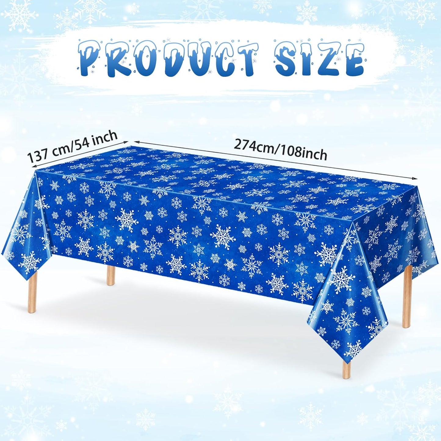 Jectivs 12 Pieces Christmas Snowflake Plastic Party Tablecloth Decorations,White Snowflake Blue Xmas Backdrop Sign Table Cover Banner for Winter Christmas Holiday Party Supplies,54x108 inch (Blue)