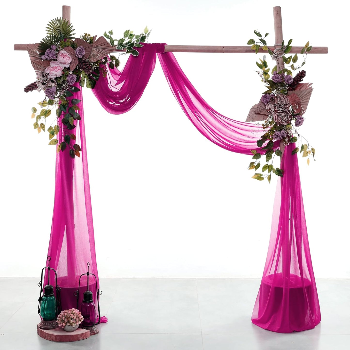 VDS Pack of 2 Panel (30 Inch X 100 Feet) Wedding Arch Draping Fabric Sheer Chiffon Fabric Drapery for Wedding Ceremony Reception Swag Backdrop Canopy Chuppah ARBO Altars Decoration (Magenta)