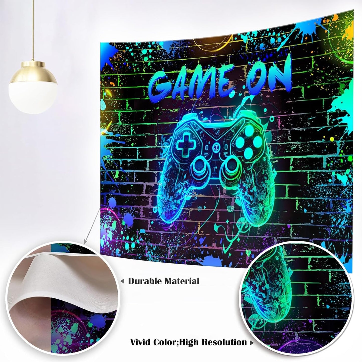 Mocsicka Game On Backdrop Video Game for Boys Level Up Birthday Party Decoration Game Night Arcade Neon Glow Gamer Banner Photography Background (Blue, 8x6ft(96"x72"))