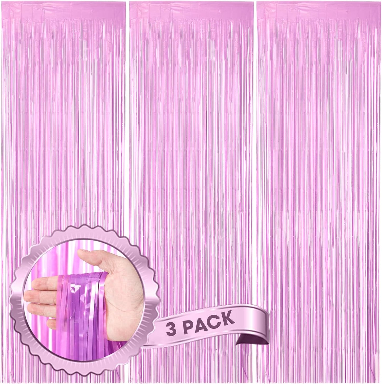3 Pack 3.3 x 8.2 ft Pastel Purple Foil Fringe Backdrop Curtains, Tinsel Streamers Birthday Party Decorations, Fringe Backdrop for Graduation, Baby Shower, Gender Reveal, Disco Party