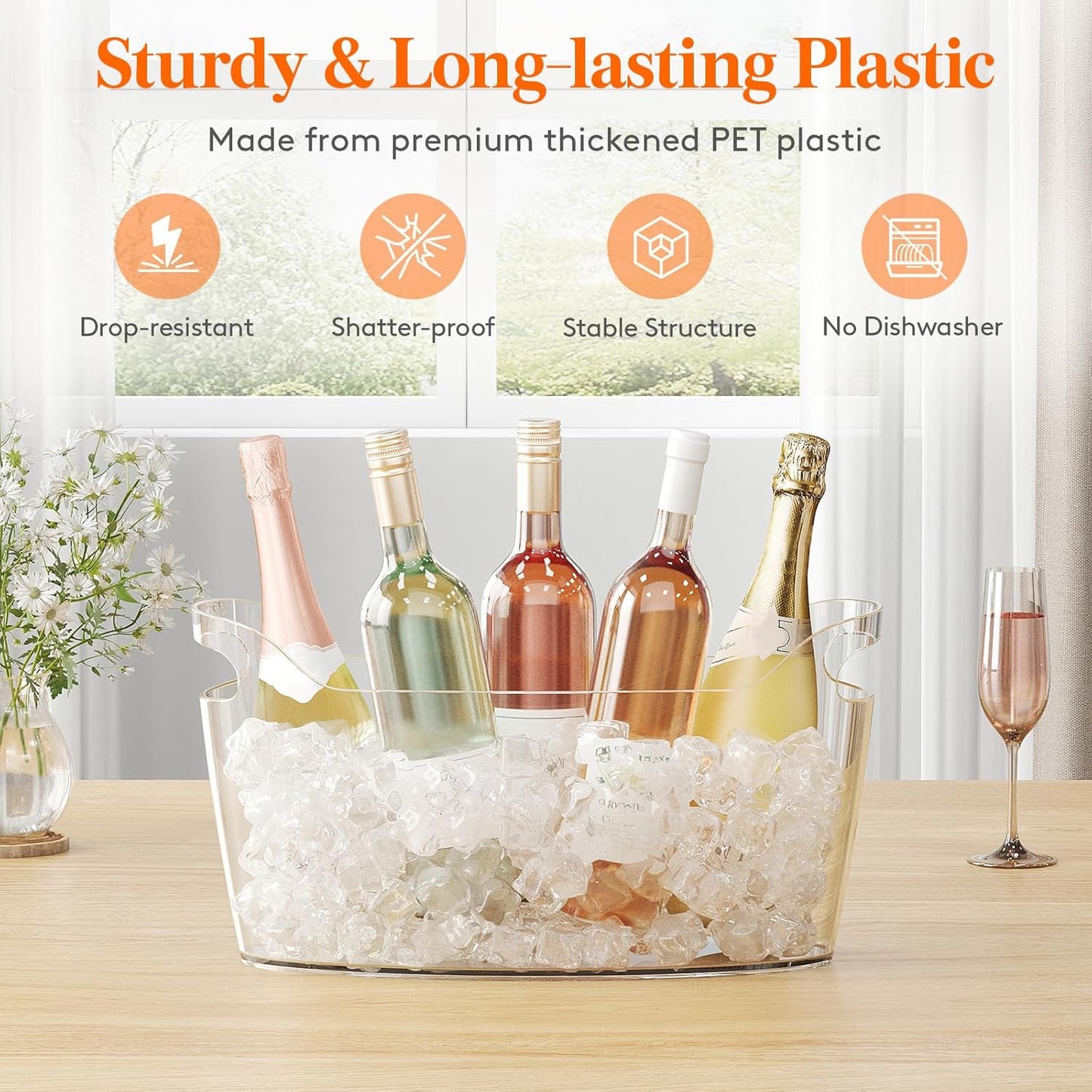 Lifewit 6.5L Ice Bucket for Parties 2 Pcs (in 1 Package), Portable Drink Bucket for Cocktail Bar, Plastic Champagne Cooler for Beverage/Wine/Beer, Mimosa Bar Supplies Chiller Tub with Scoop