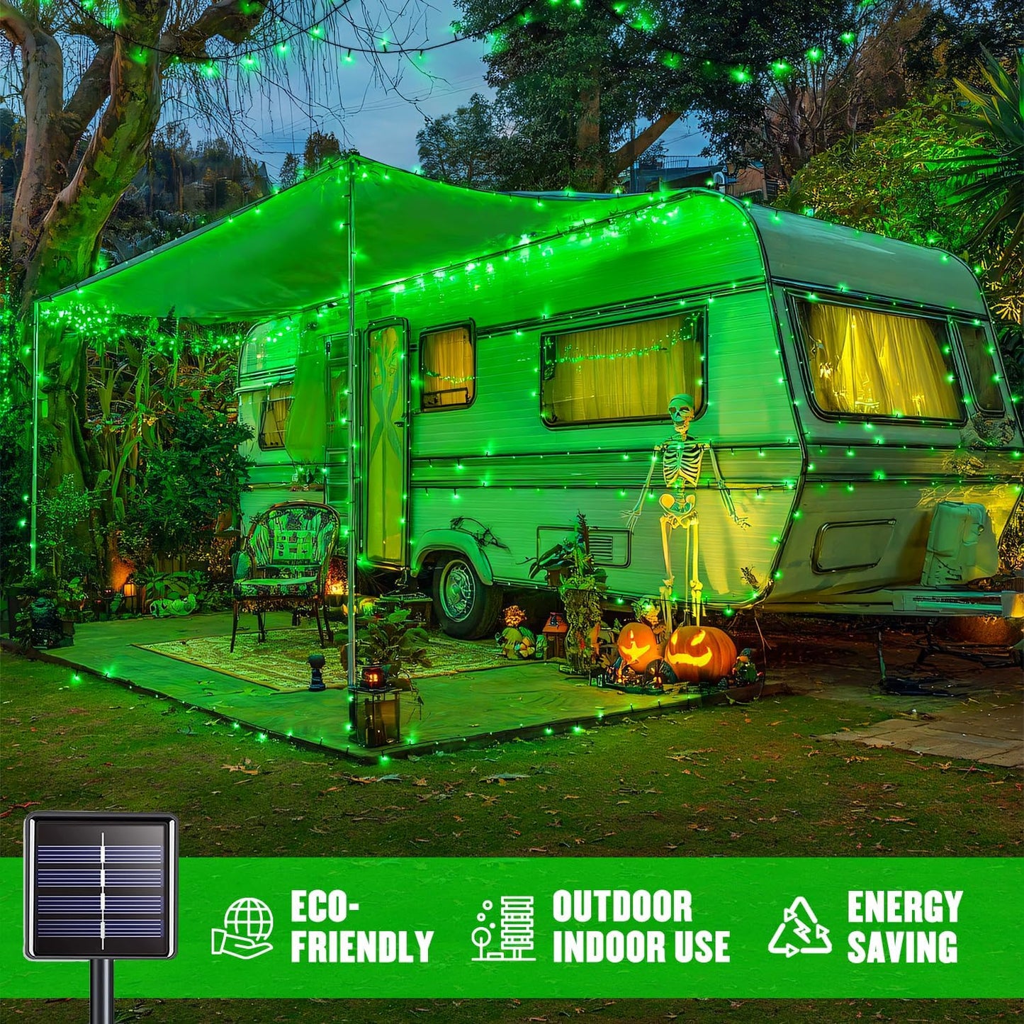 JMEXSUSS 2 Pack Green Solar Lights for Halloween, Each 100 LED 33 FT Green Christmas Lights Outdoor Waterproof, 8 Modes Solar Halloween Light for Outside Christmas Tree Yard Garden Decor