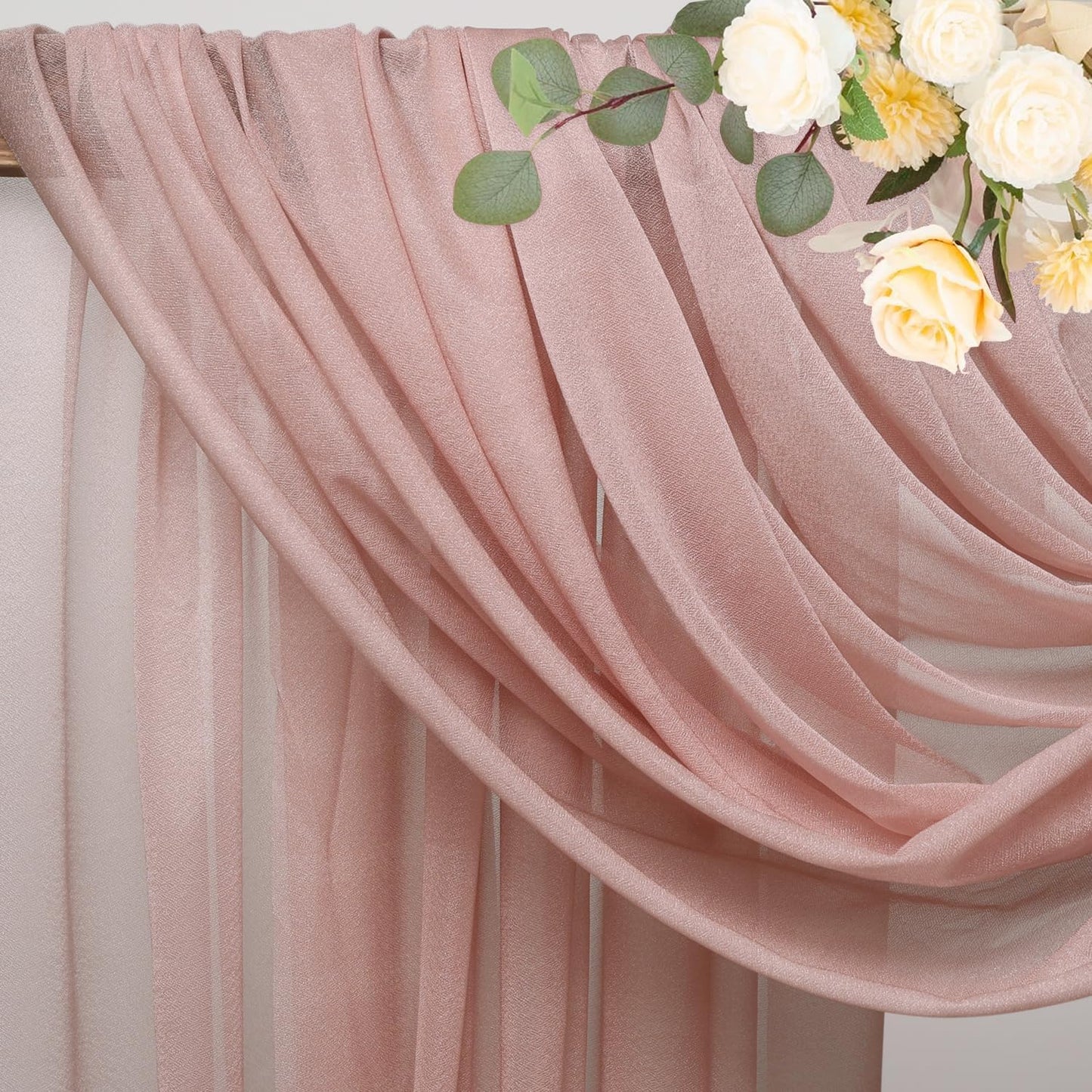 Wokceer Dusty Rose Wedding Arch Draping Fabric Backdrop 4 Panels 28.7" X 20FT Sheer Drapes Fabric for Wedding Arbor Ceremony Party