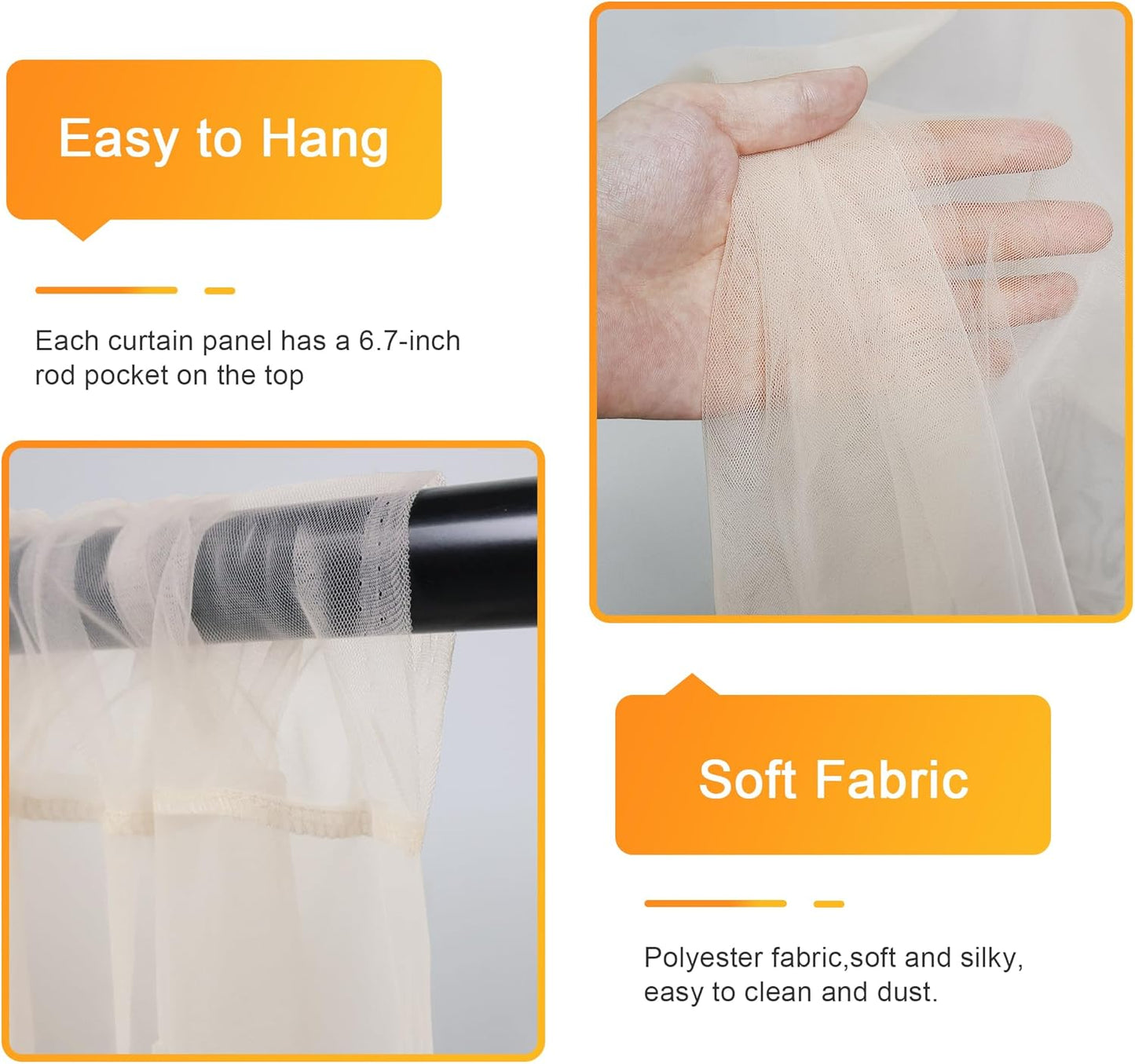 Tulle Backdrop Curtains with Lights String 10FT X 8FT Champagne Sheer Curtain with Lights Tulle Curtains Backdrop for Wedding Birthday Party Photo Shoot (2 Panels 5x8FT)