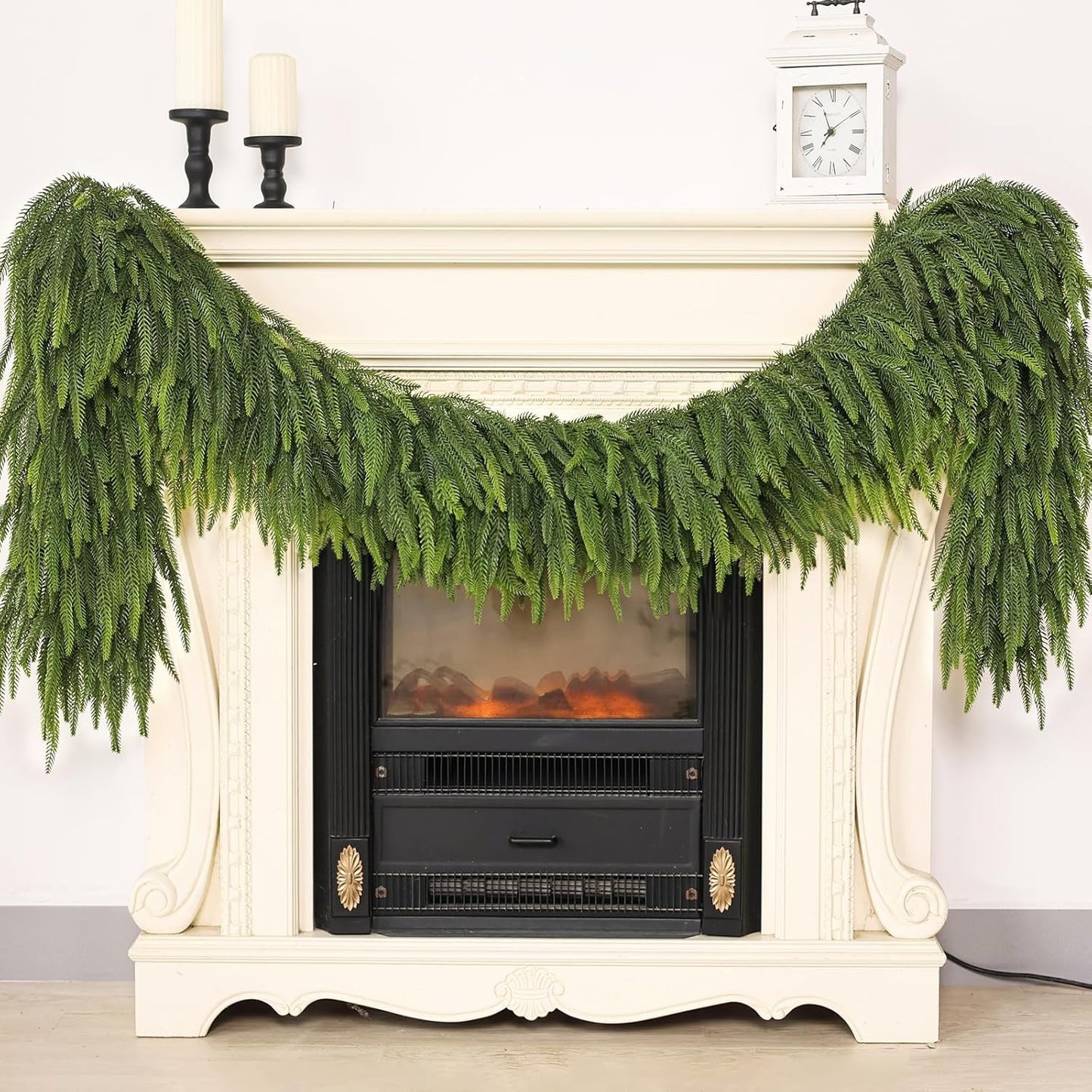 6FT Christmas Norfolk Pine Garland -1PCS, Artificial Pine Needles Garlands Faux Greenery Fake Garland for Holiday Fireplace,Table,Window,Stairs,Mante,Indoor Outdoor Decor