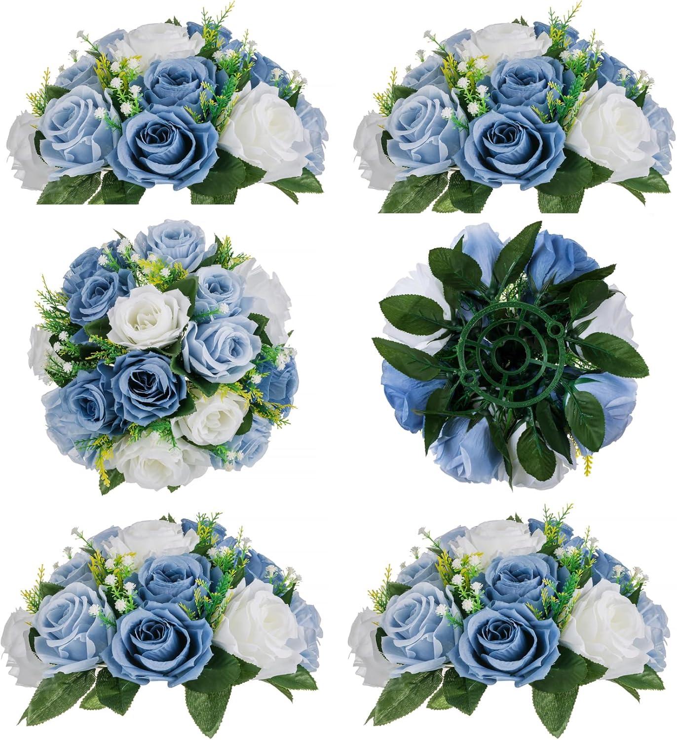 BLOSMON Flower Ball Centerpieces for Table 6 Pcs Fake Rose Centerpiece Flowers Dusty Blue Artificial Silk Floral Arrangement Center Piece Kissing Bouquet for Wedding Party Home Decor
