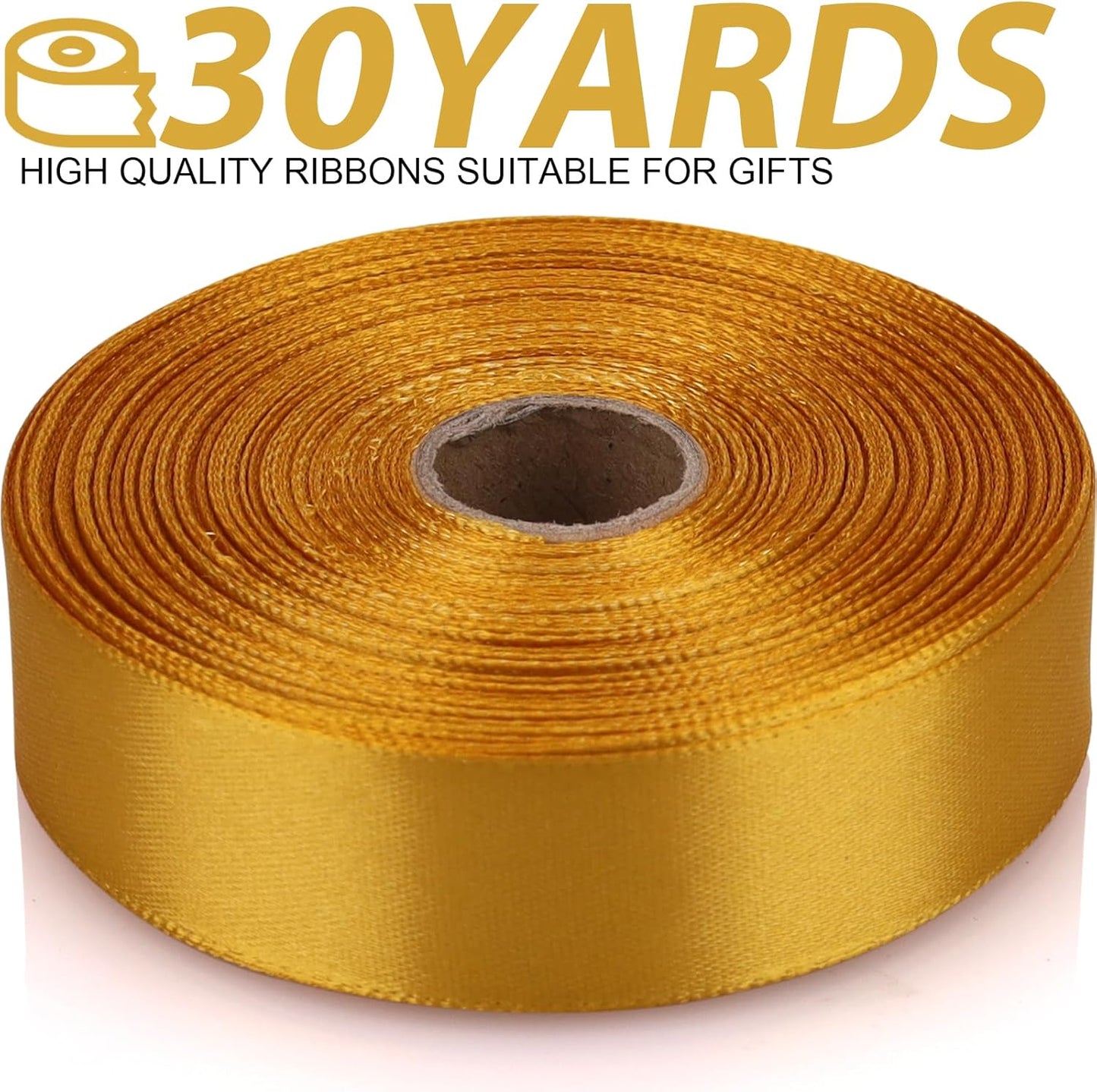 Gold Ribbon 7/8 Inch 30 Yards Satin Craft Ribbon for Handmade Roses, Gift Wrapping, Timeless Flower, Bouquets, Wedding and Party Decoration