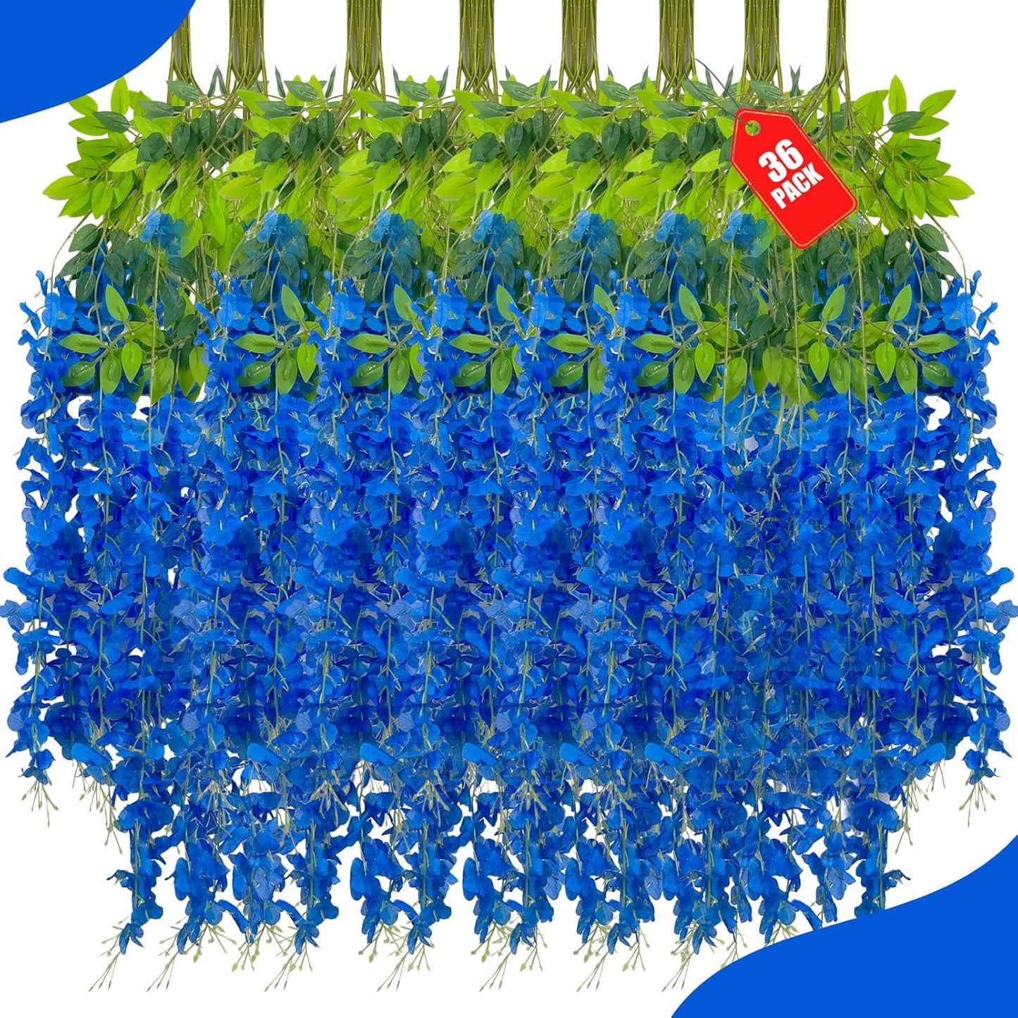 36 Pack Royal Blue Wisteria Hanging Flowers, 3.44 Ft Fake Hanging Flowers, Artificial Wisteria Garland Vines for Wedding Room Backdrop Outdoor Patio Garden Decoration