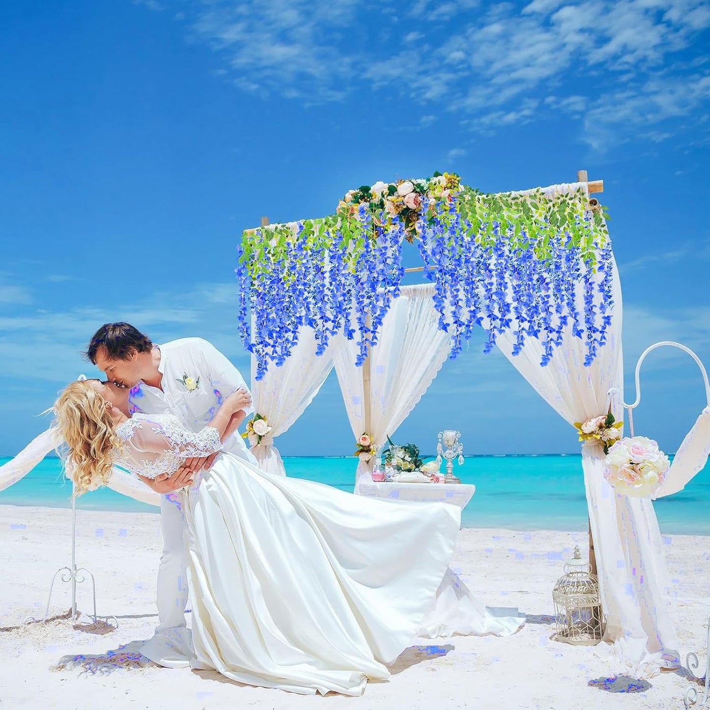 36 Pack Royal Blue Wisteria Hanging Flowers, 3.44 Ft Fake Hanging Flowers, Artificial Wisteria Garland Vines for Wedding Room Backdrop Outdoor Patio Garden Decoration